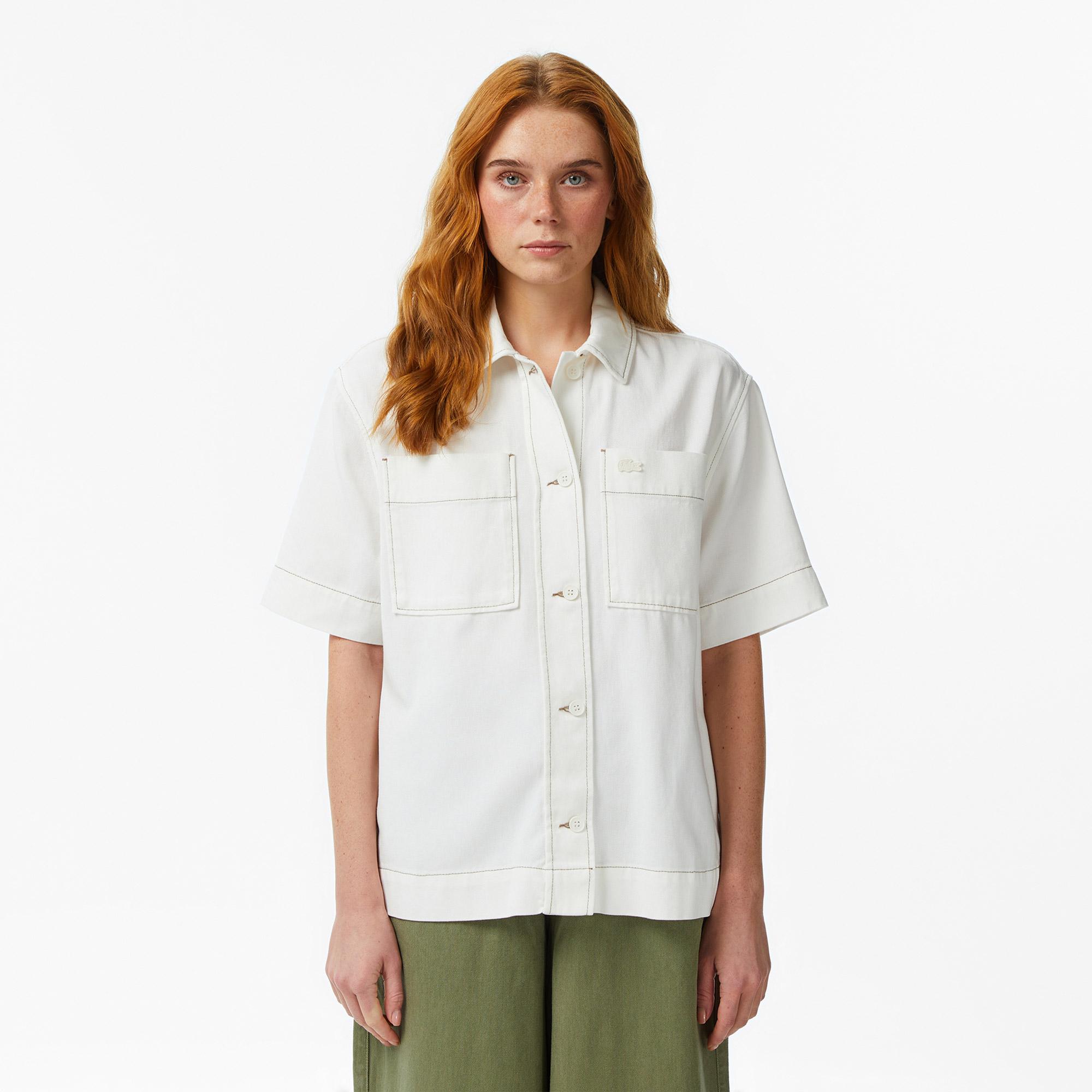 Lacoste Kadın Regular Fit Kısa Kollu Düğmeli Yaka Krem Gömlek