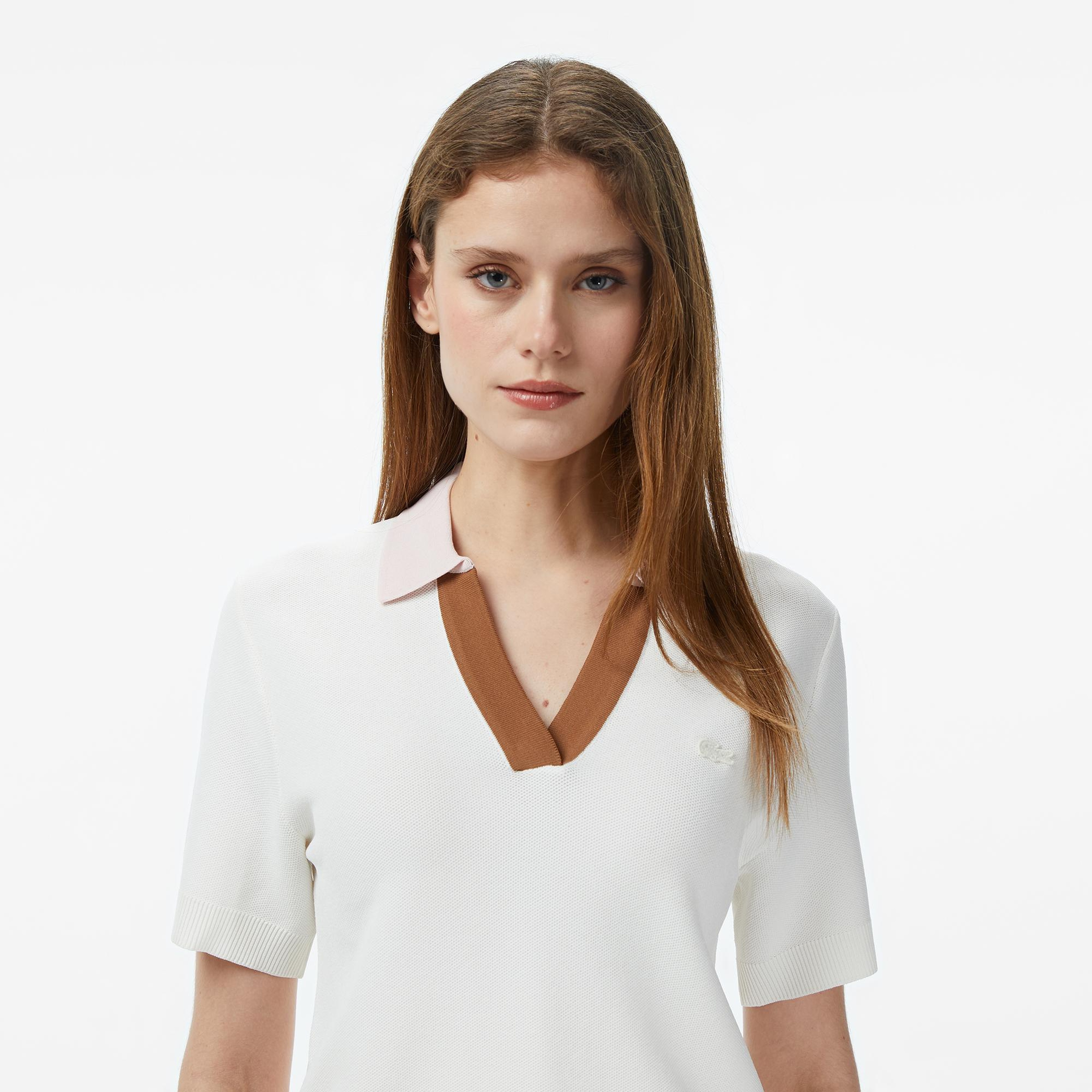 Lacoste Kadın Regular Fit Kısa Kollu Polo Yaka Krem Triko