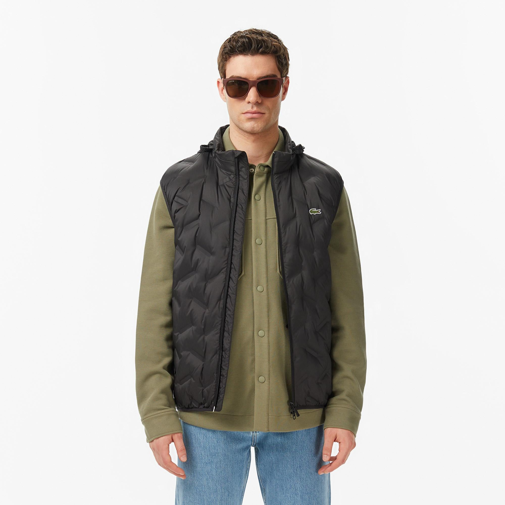 Lacoste Erkek Regular Fit Dik Yaka Kapitone Siyah Yelek