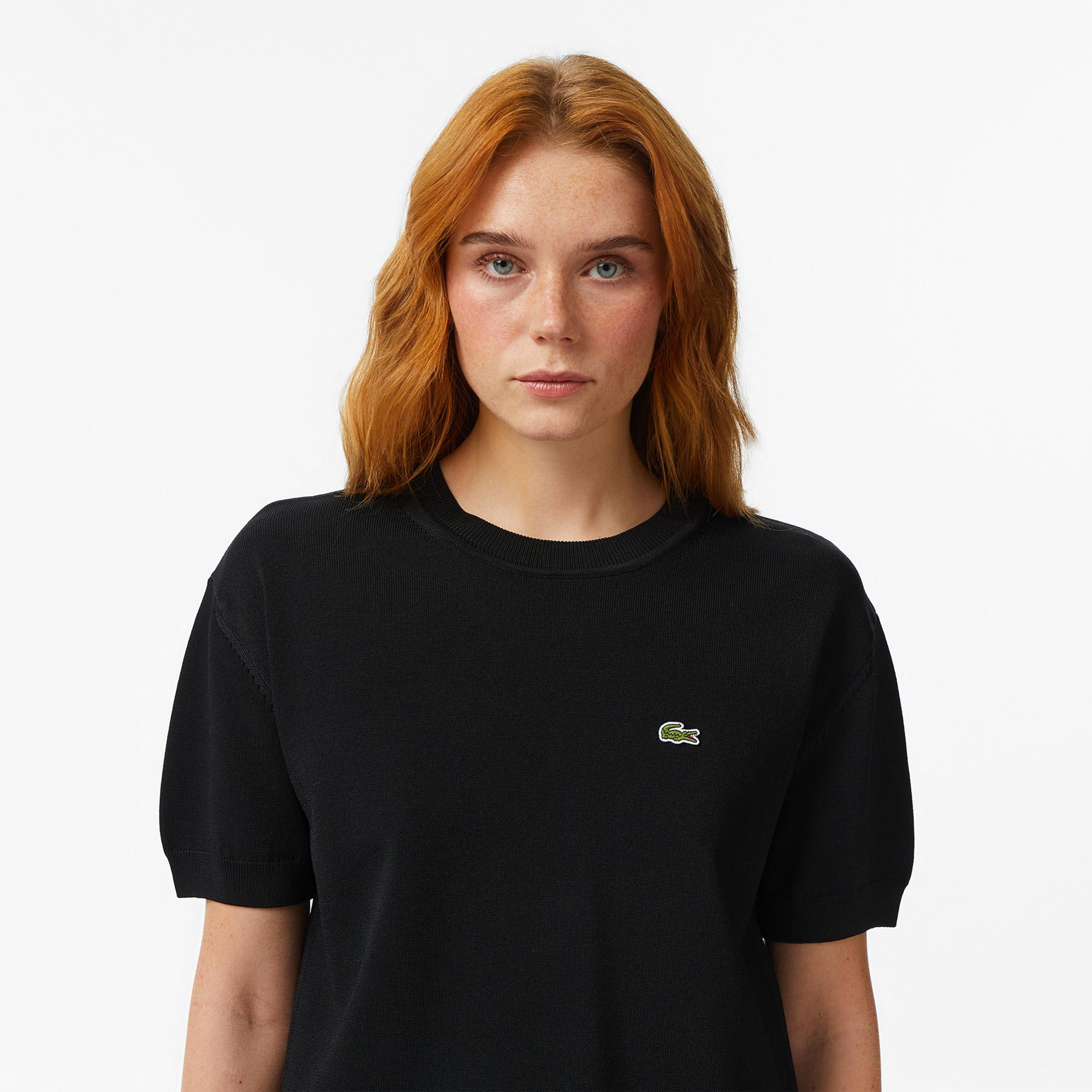 Lacoste Kadın Relaxed Fit Kısa Kollu Bisiklet Yaka Siyah Bluz