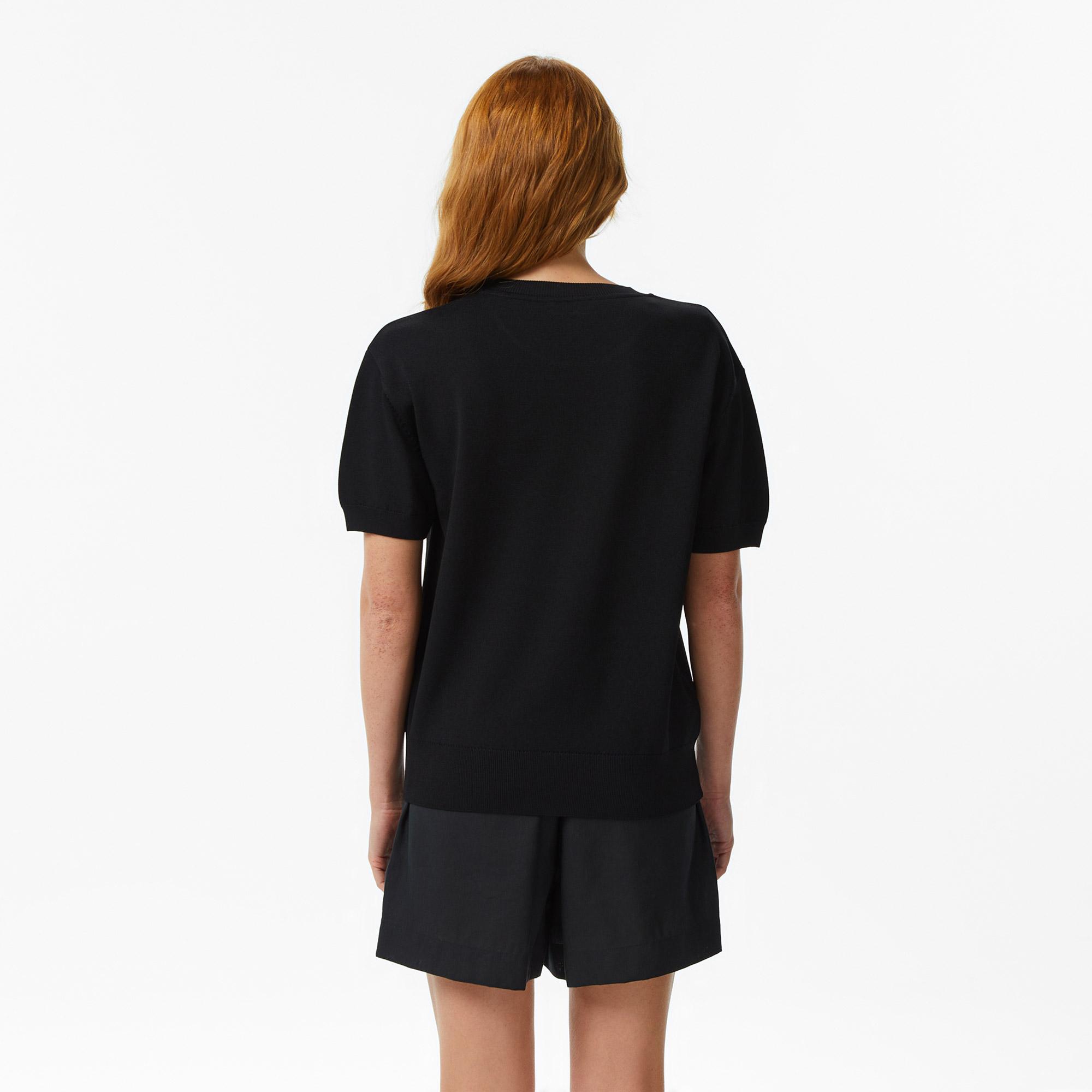 Lacoste Kadın Relaxed Fit Kısa Kollu Bisiklet Yaka Siyah Bluz