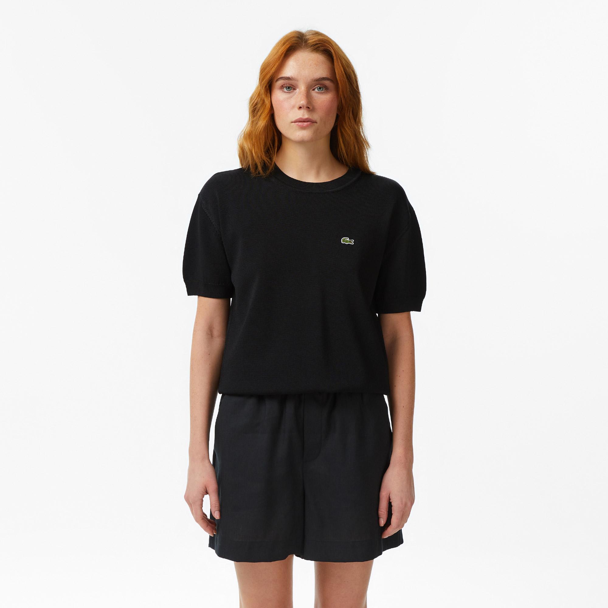 Lacoste Kadın Relaxed Fit Kısa Kollu Bisiklet Yaka Siyah Bluz