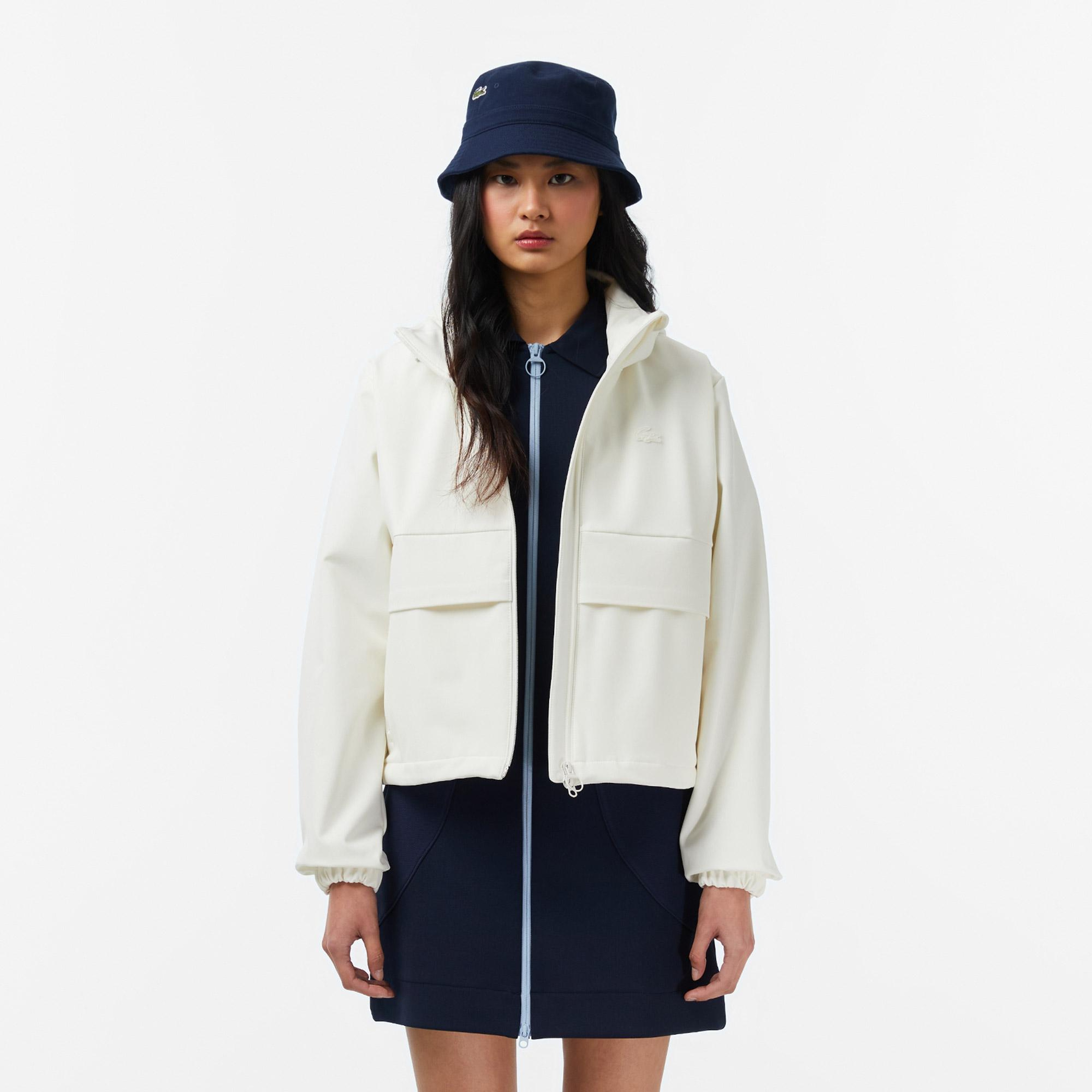 Lacoste Kadın Regular Fit Kapüşonlu Baskılı Krem Yağmurluk