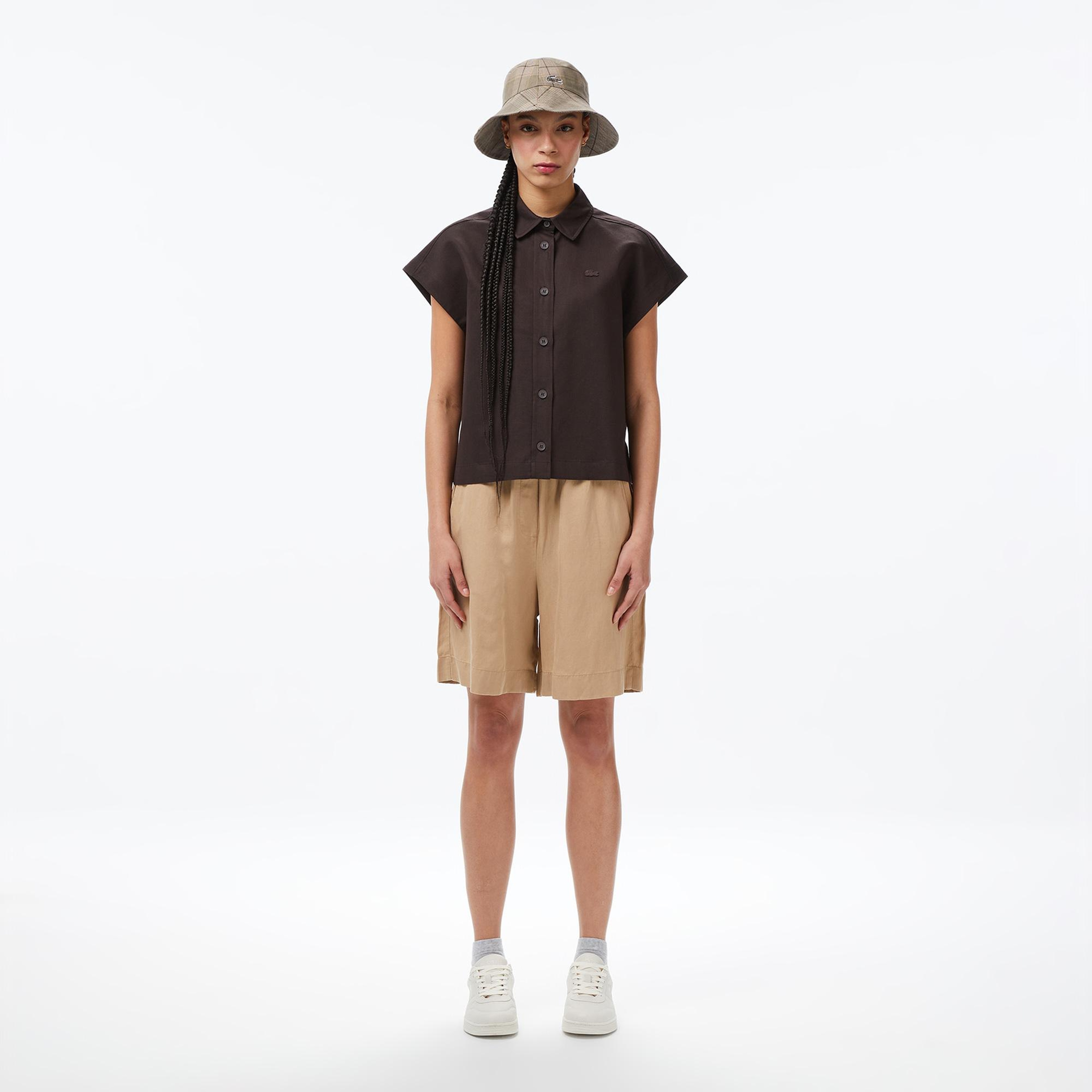 Lacoste Kadın Regular Fit Kısa Kollu Düğmeli Yaka Kahverengi Gömlek