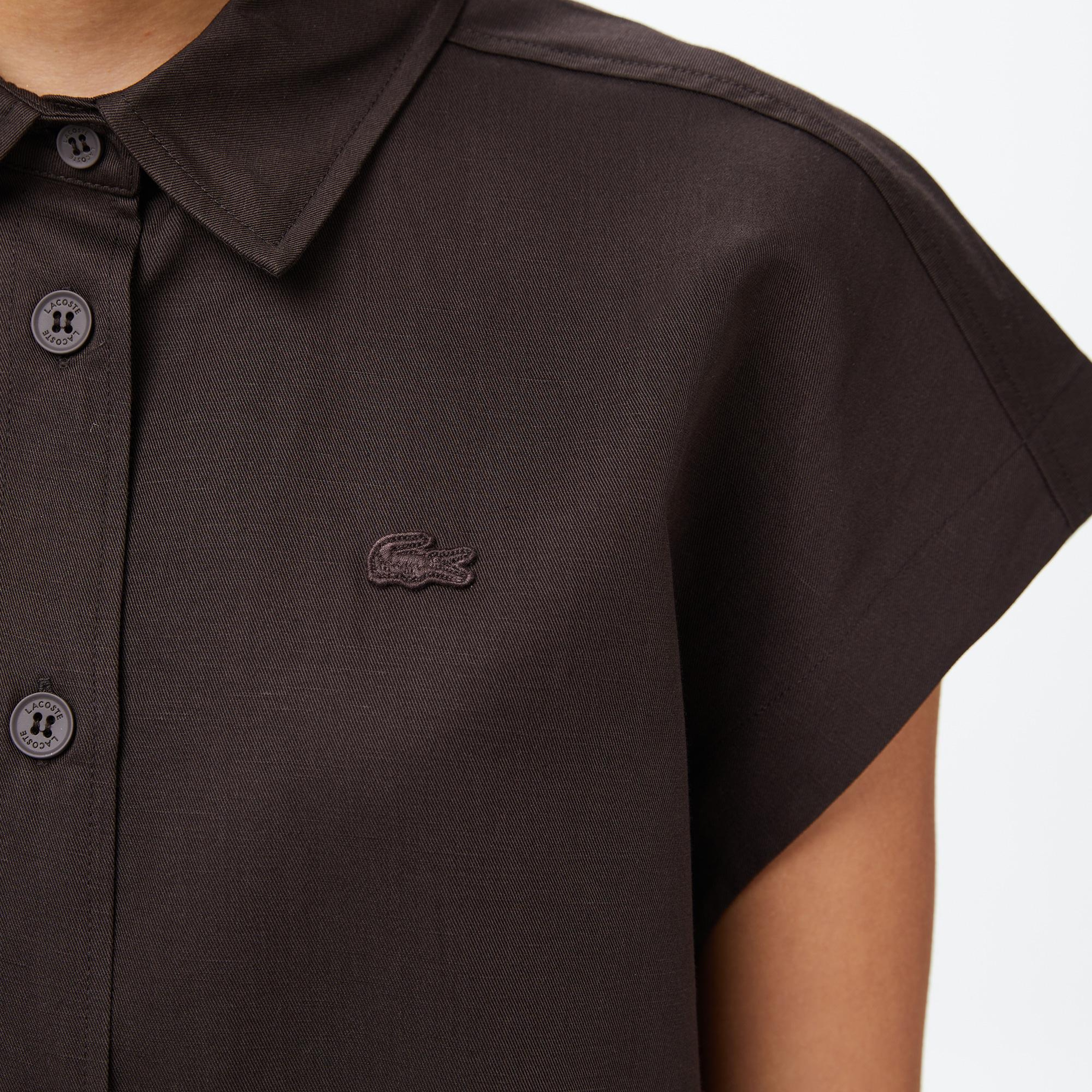 Lacoste Kadın Regular Fit Kısa Kollu Düğmeli Yaka Kahverengi Gömlek