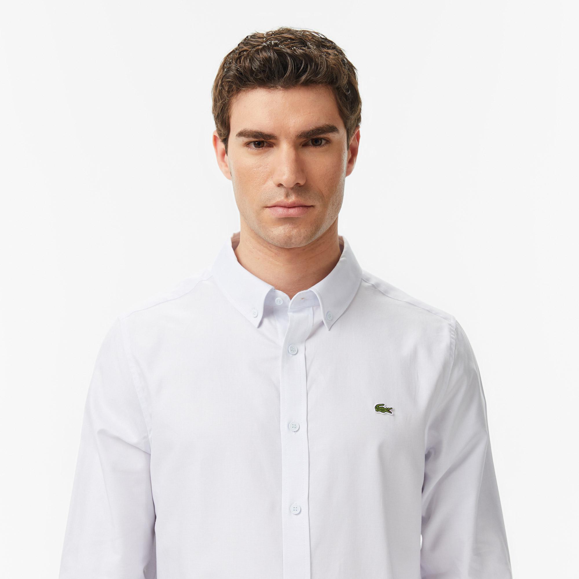 Lacoste Erkek Slim Fit Düğmeli Yaka Açık Mavi Gömlek