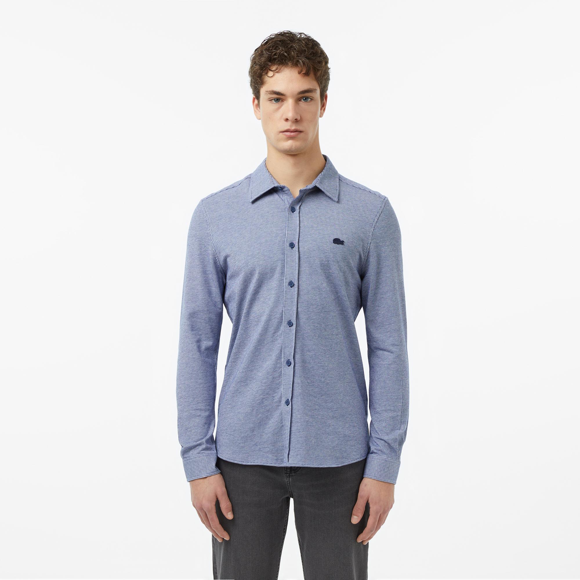 Lacoste Erkek Slim Fit Düğmeli Yaka Koyu Mavi Gömlek