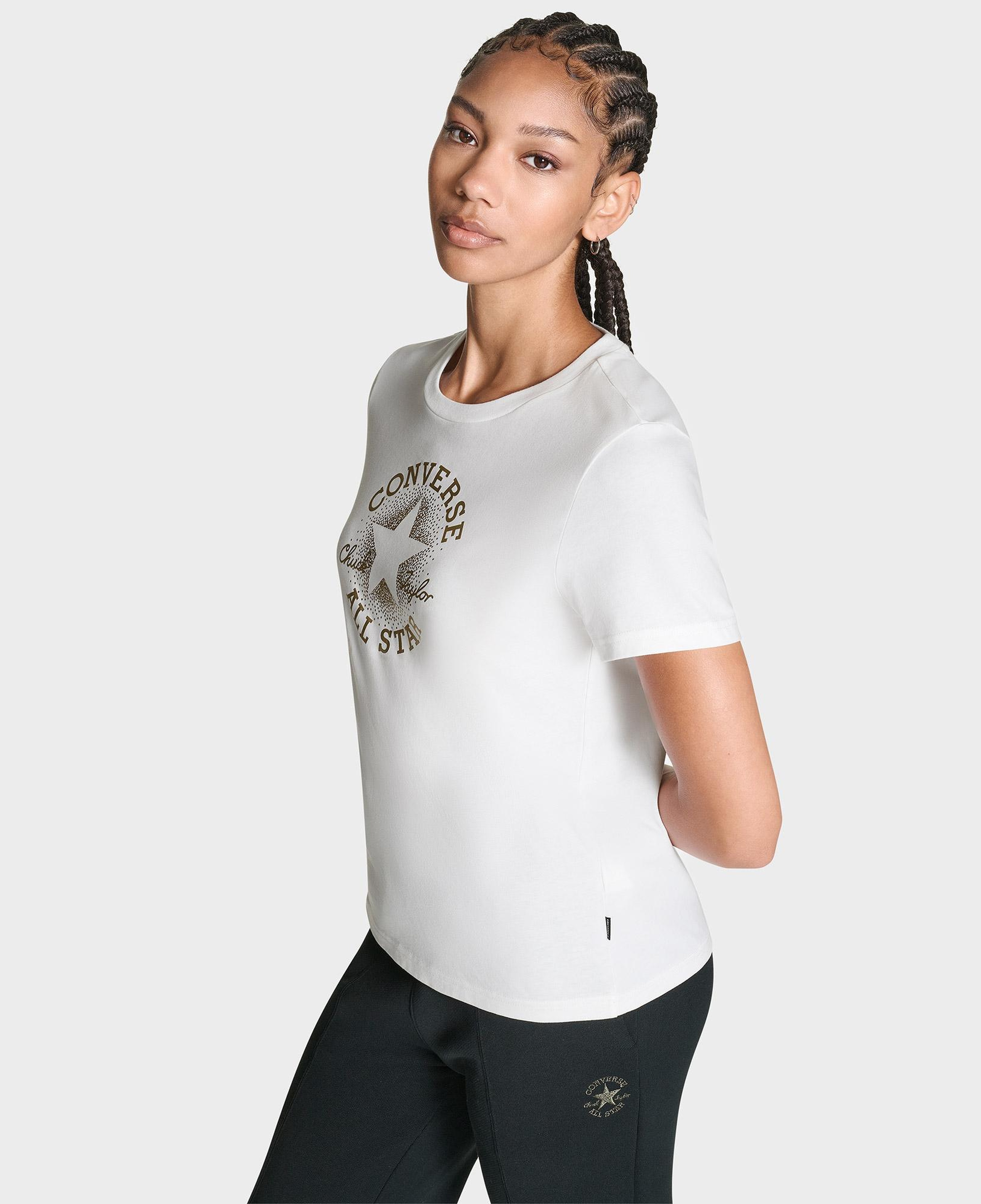 Converse Kadın Chuck Logolu Matalik  Beyaz T-Shirt