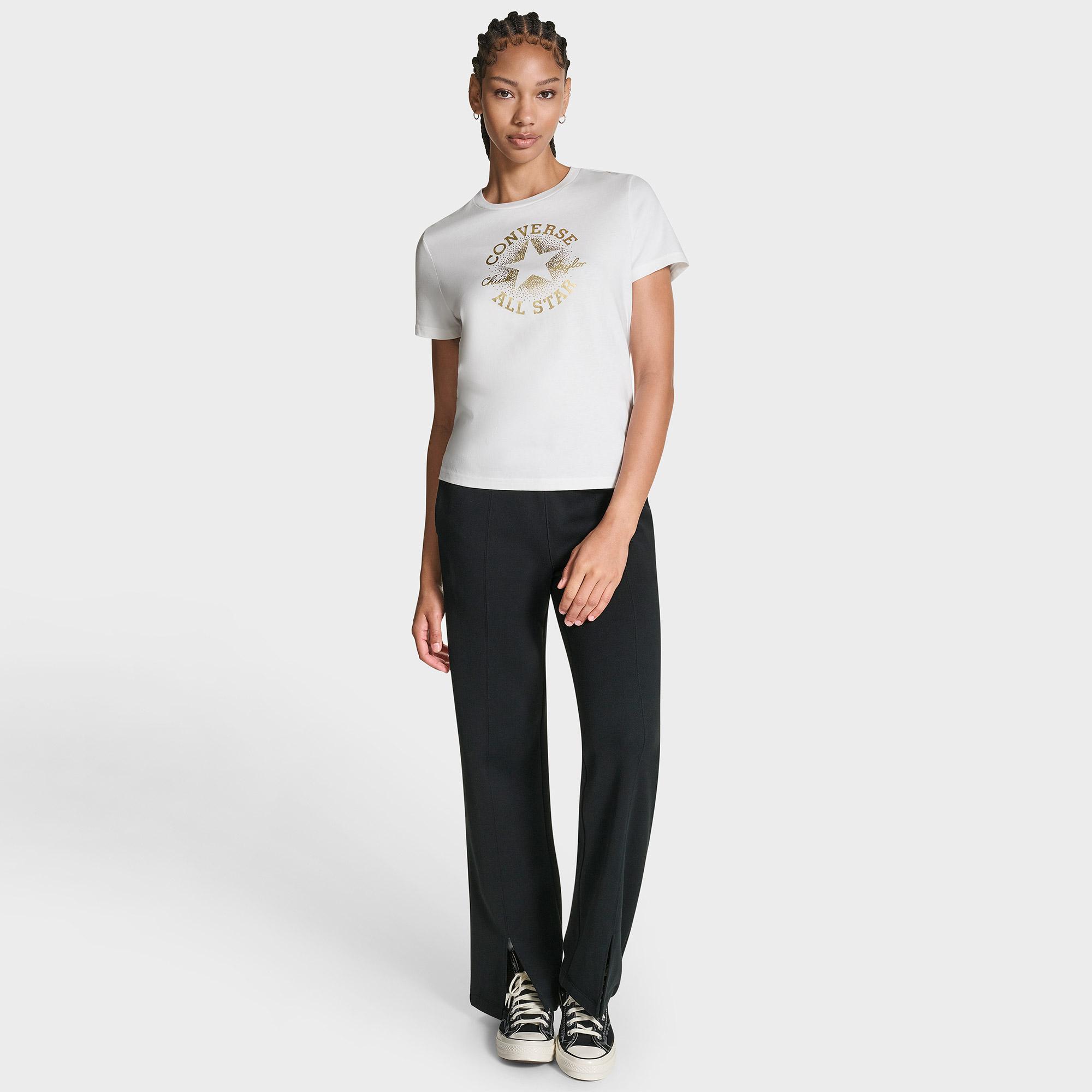 Converse Kadın Chuck Logolu Matalik Beyaz T-Shirt