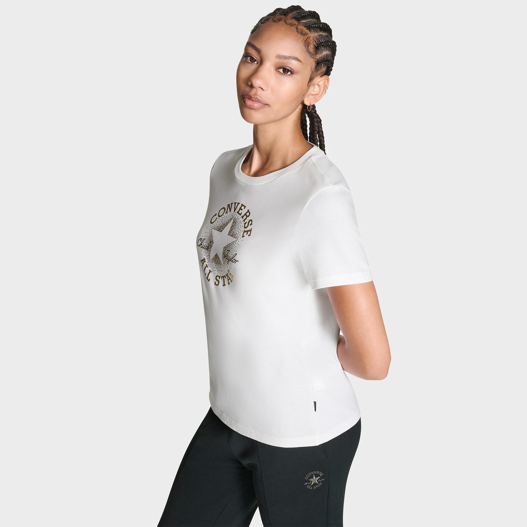 Converse Kadın Chuck Logolu Matalik Beyaz T-Shirt