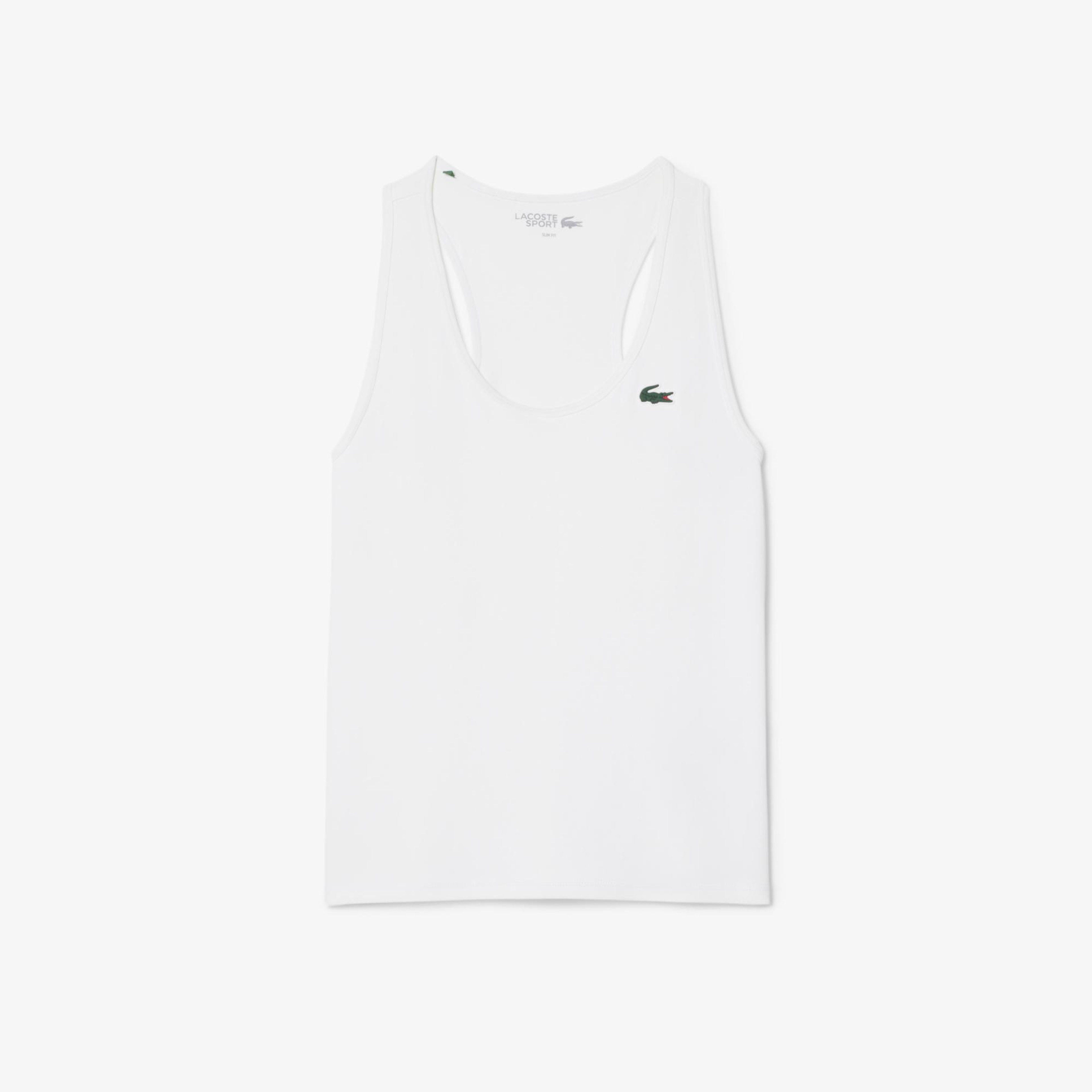 Lacoste Kadın Slim Fit Kolsuz Bisiklet Yaka Beyaz T-Shirt