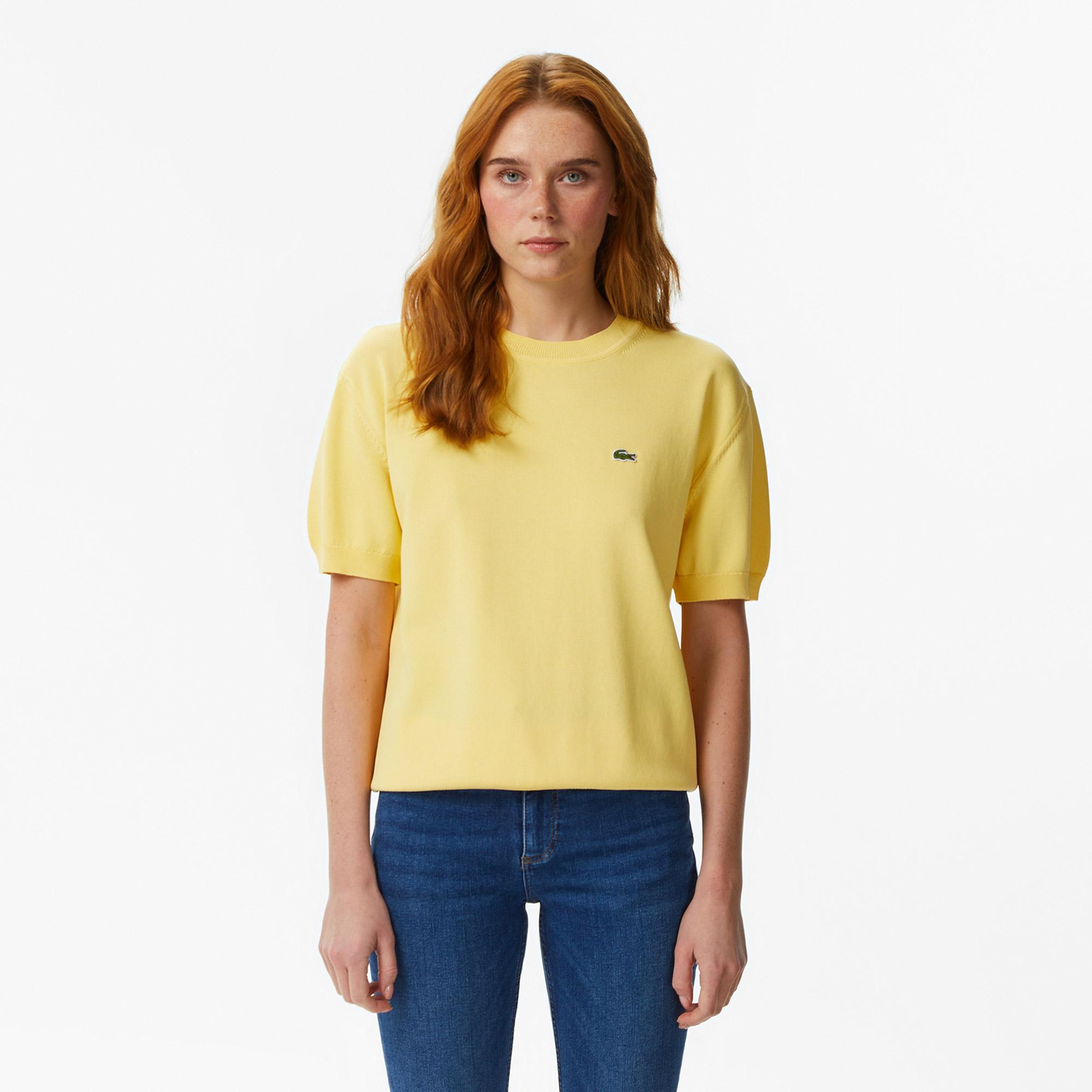 Lacoste Kadın Relaxed Fit Kısa Kollu Bisiklet Yaka Sarı Bluz