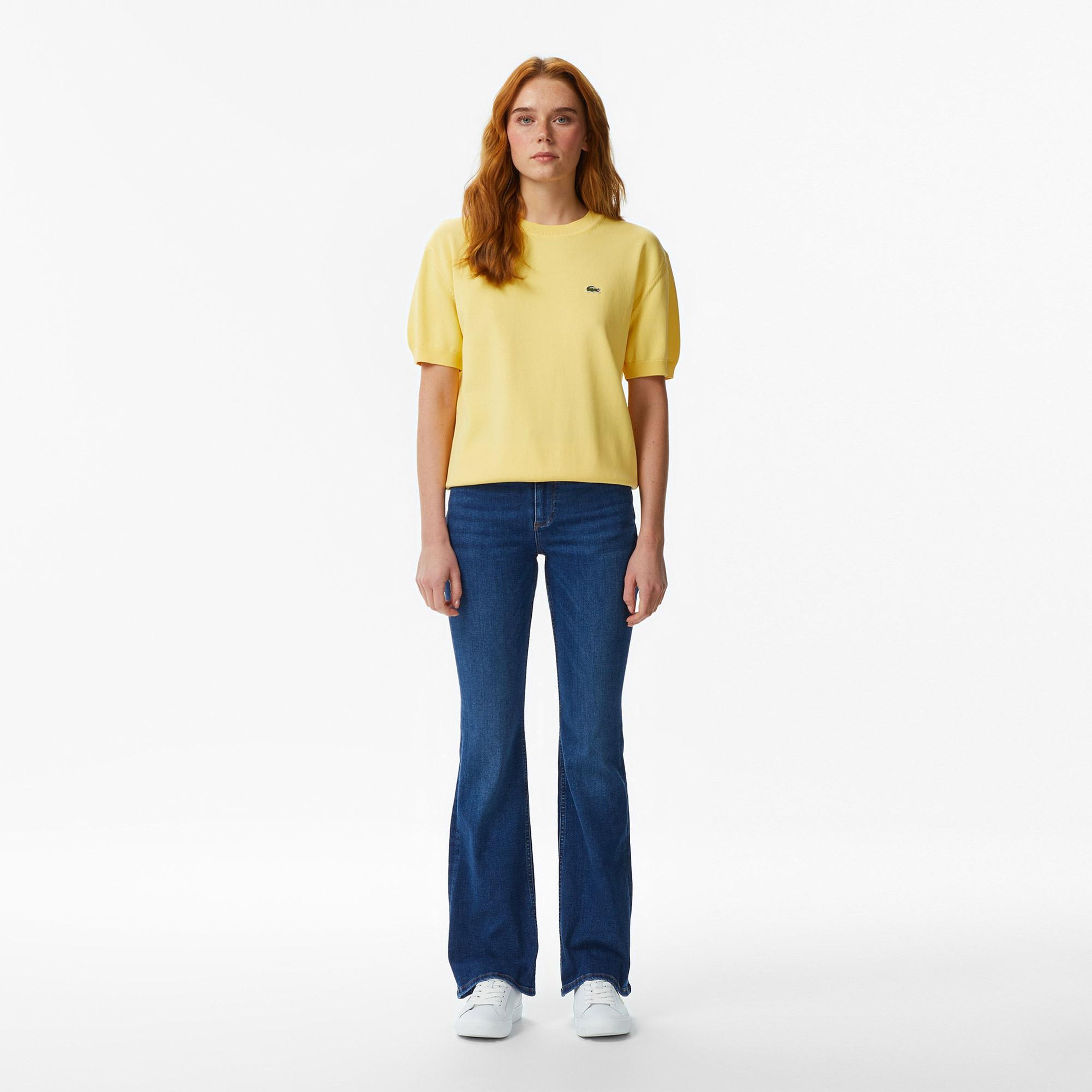 Lacoste Kadın Relaxed Fit Kısa Kollu Bisiklet Yaka Sarı Bluz