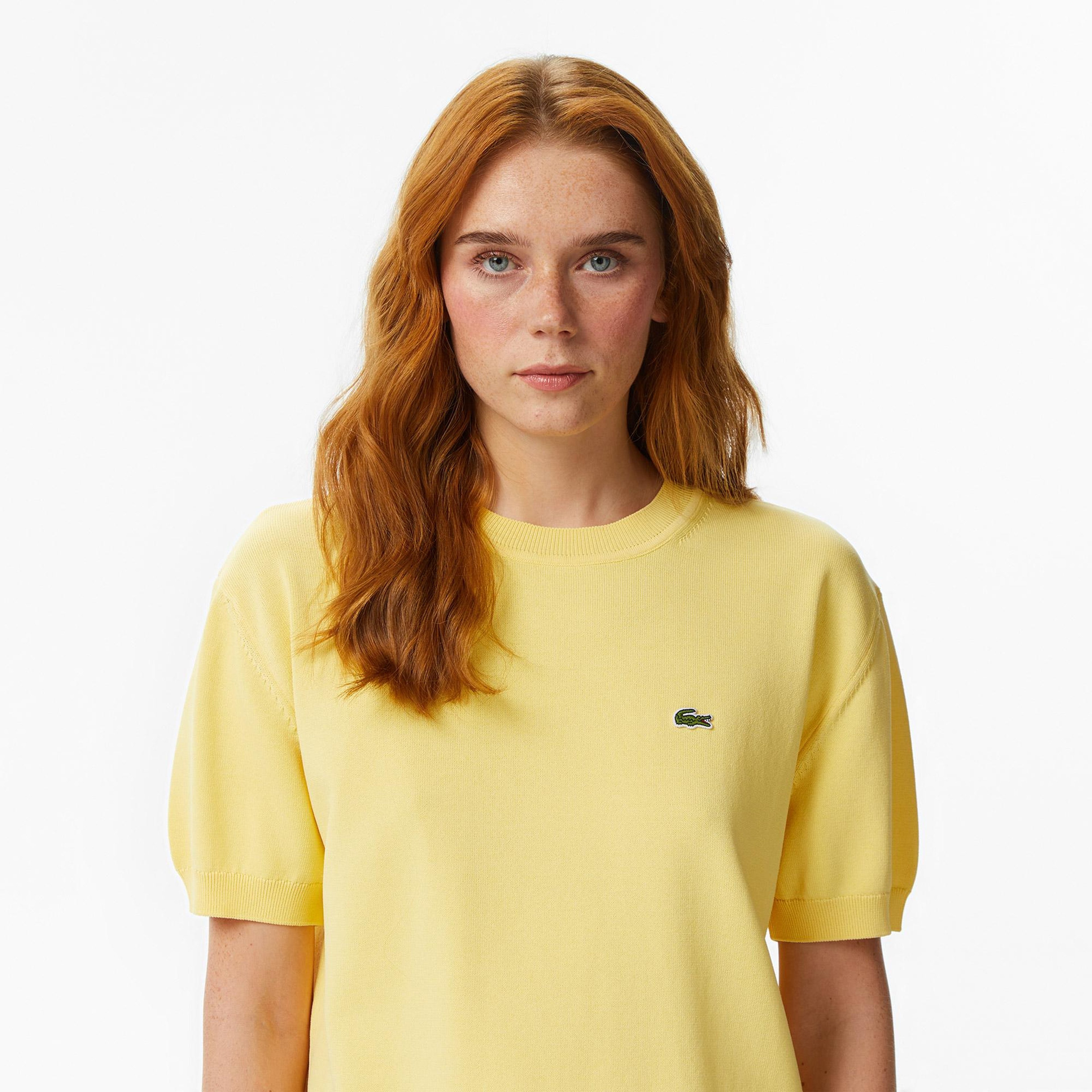 Lacoste Kadın Relaxed Fit Kısa Kollu Bisiklet Yaka Sarı Bluz