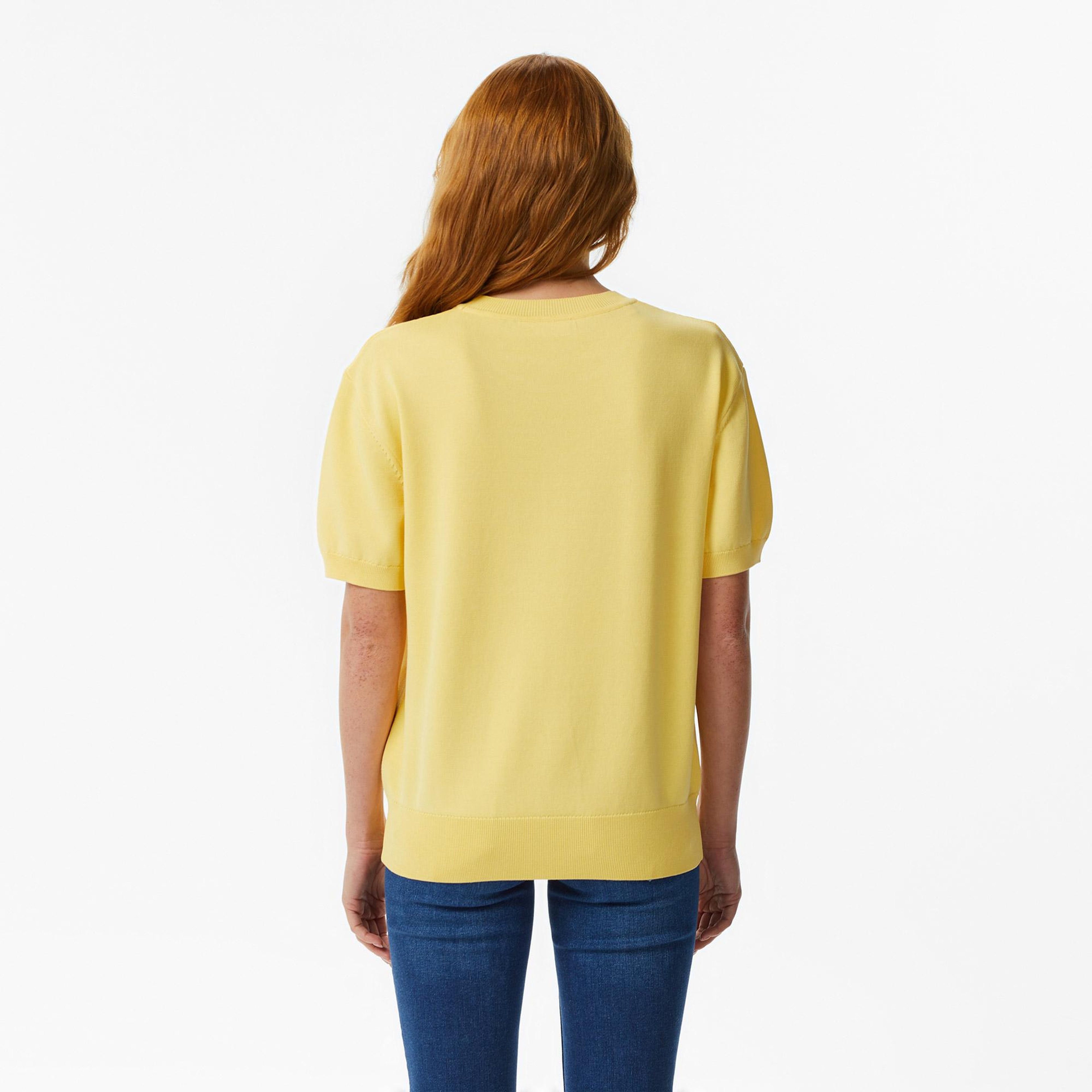 Lacoste Kadın Relaxed Fit Kısa Kollu Bisiklet Yaka Sarı Bluz