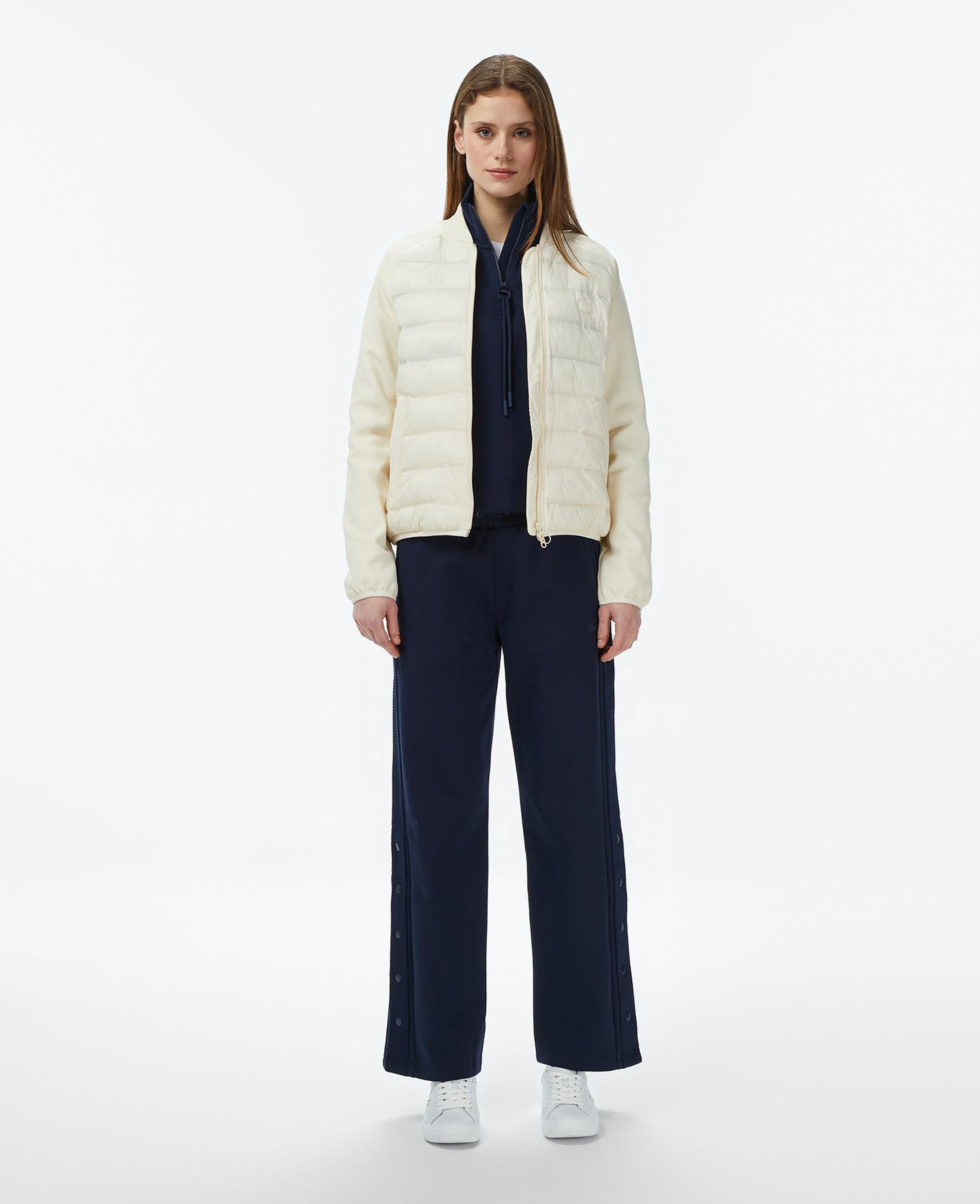 Lacoste Kadın Regular Fit Dik Yaka Renk Bloklu Krem Mont