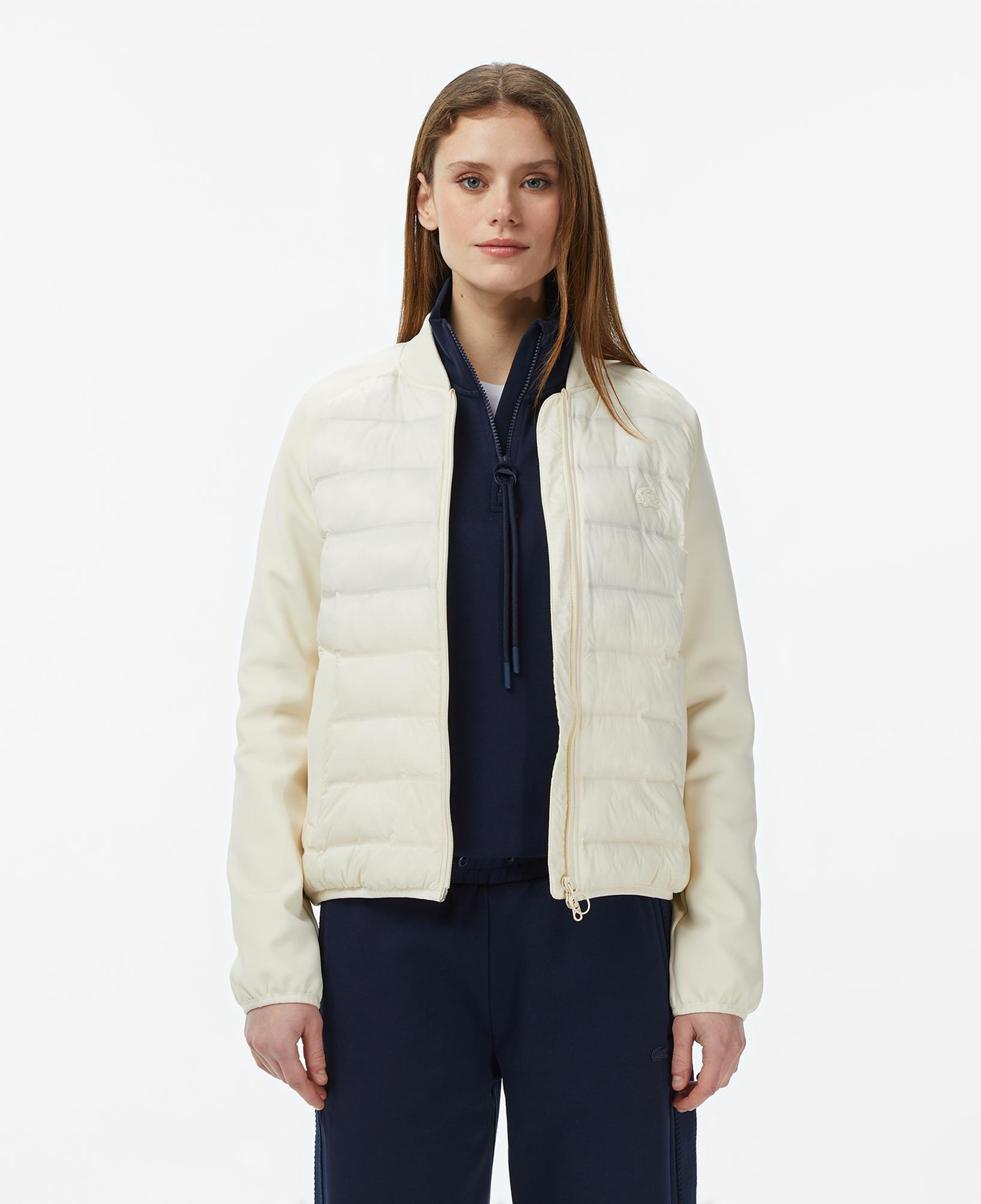 Lacoste Kadın Regular Fit Dik Yaka Renk Bloklu Krem Mont