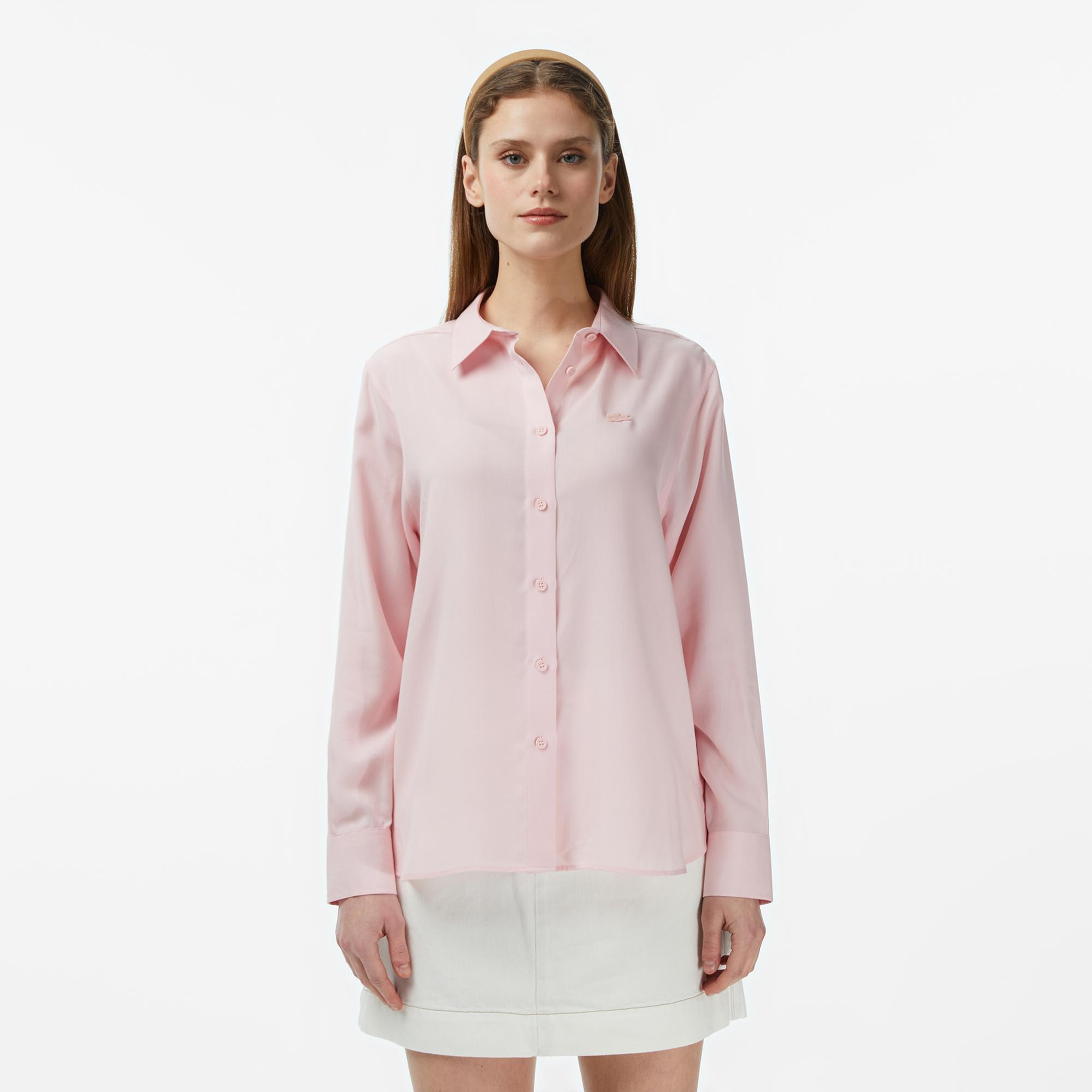 Lacoste Kadın Slim Fit Düğmeli Yaka Açık Pembe Gömlek