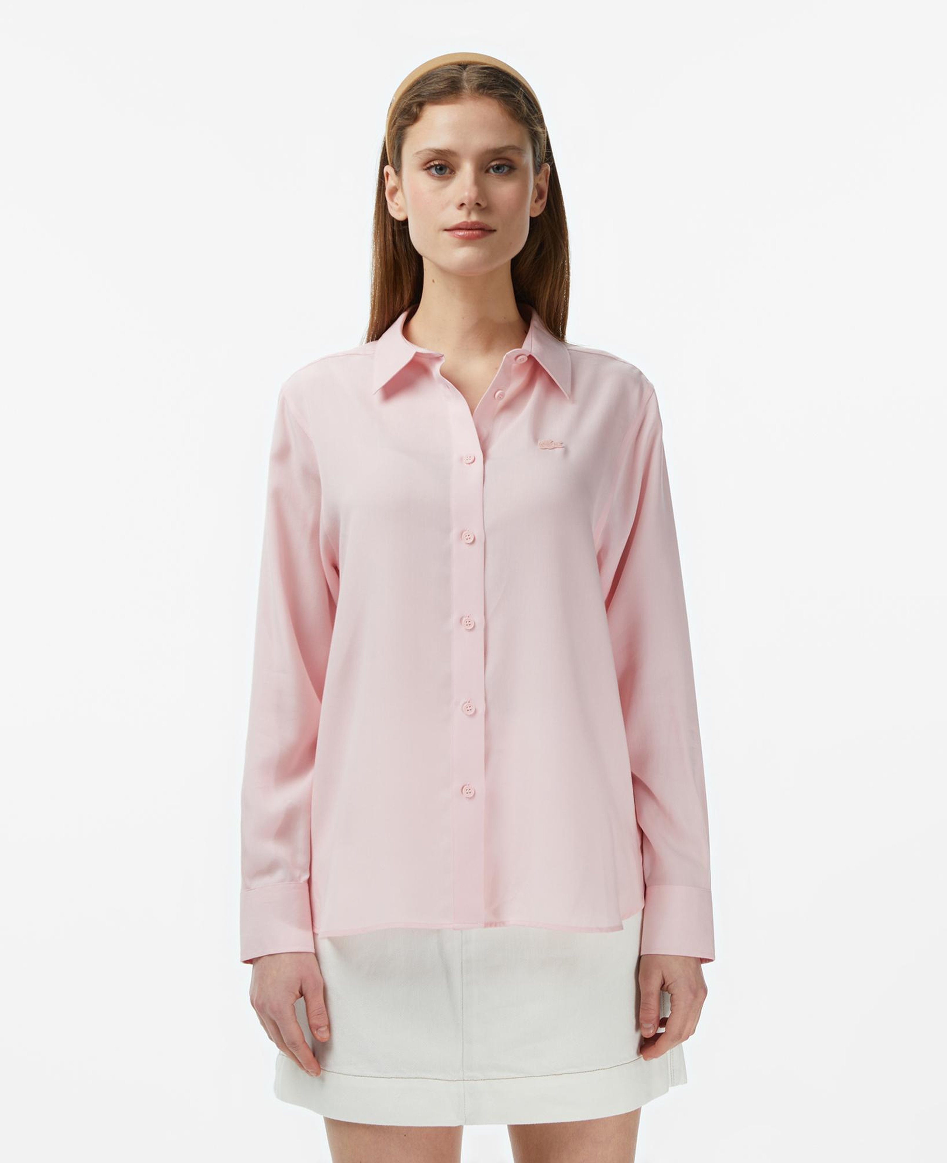 Lacoste Kadın Slim Fit Düğmeli Yaka Açık Pembe Gömlek