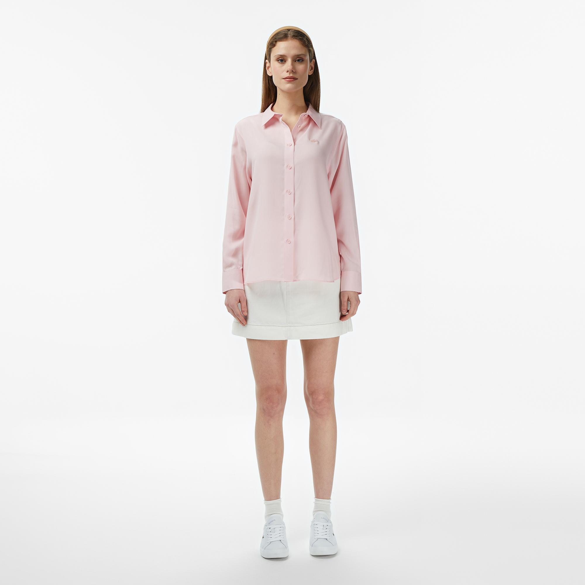 Lacoste Kadın Slim Fit Düğmeli Yaka Açık Pembe Gömlek