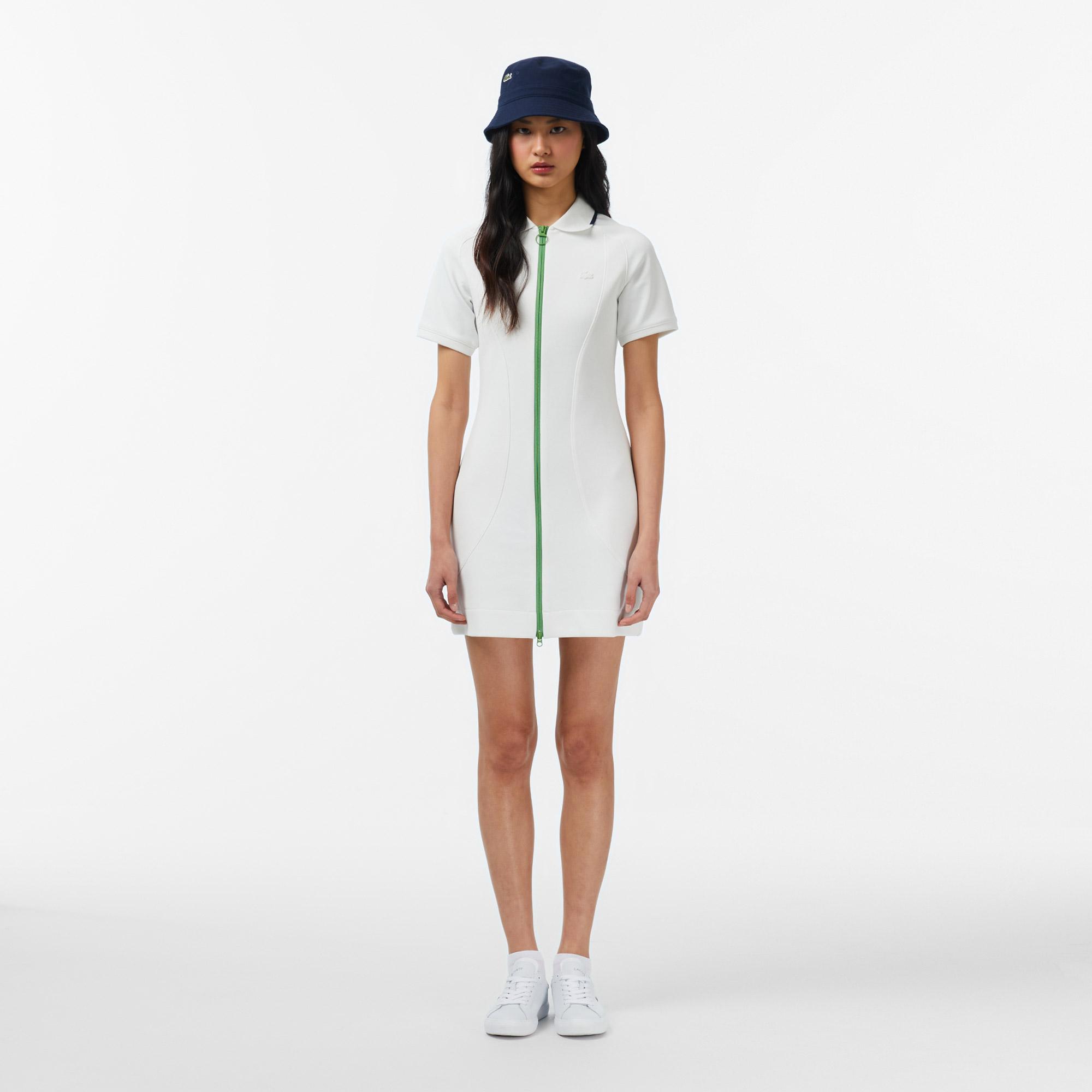 Lacoste Kadın Classic Fit Kısa Kollu Krem Elbise