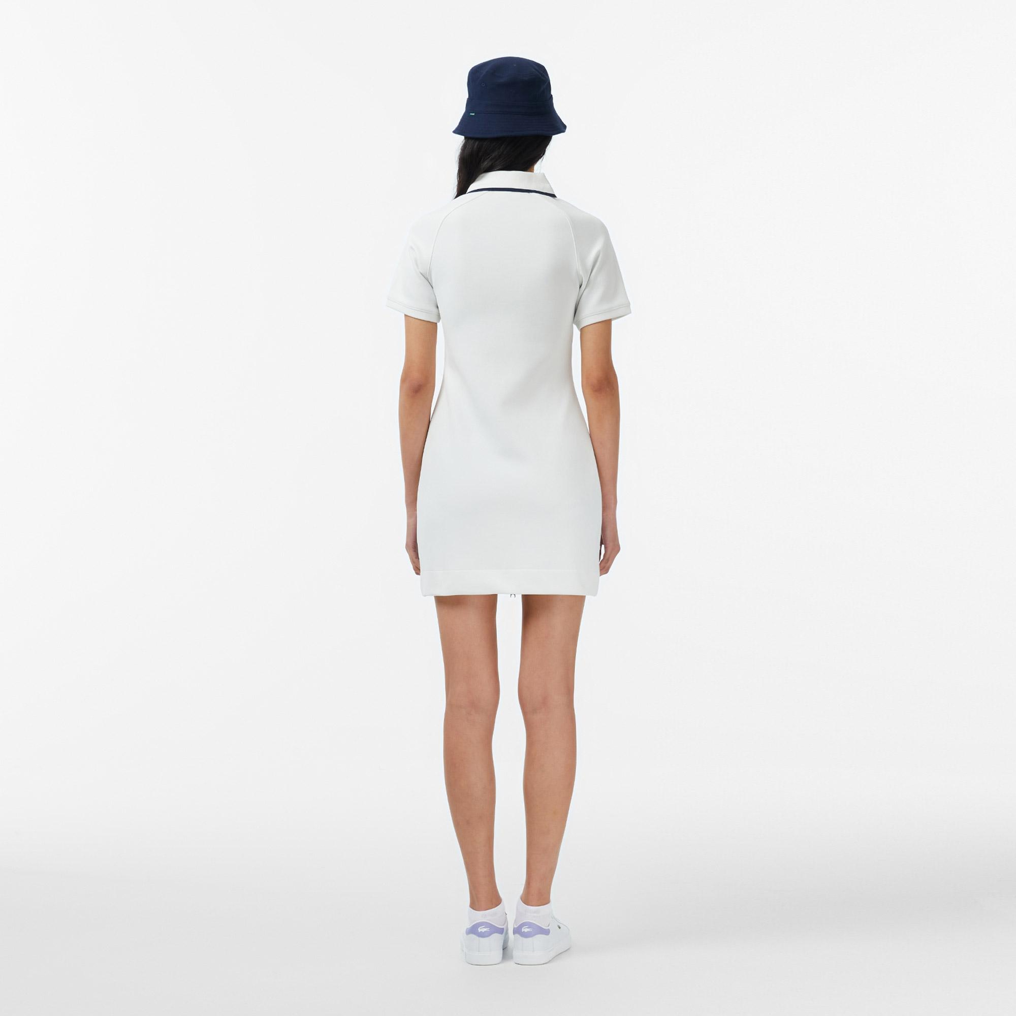 Lacoste Kadın Classic Fit Kısa Kollu Krem Elbise