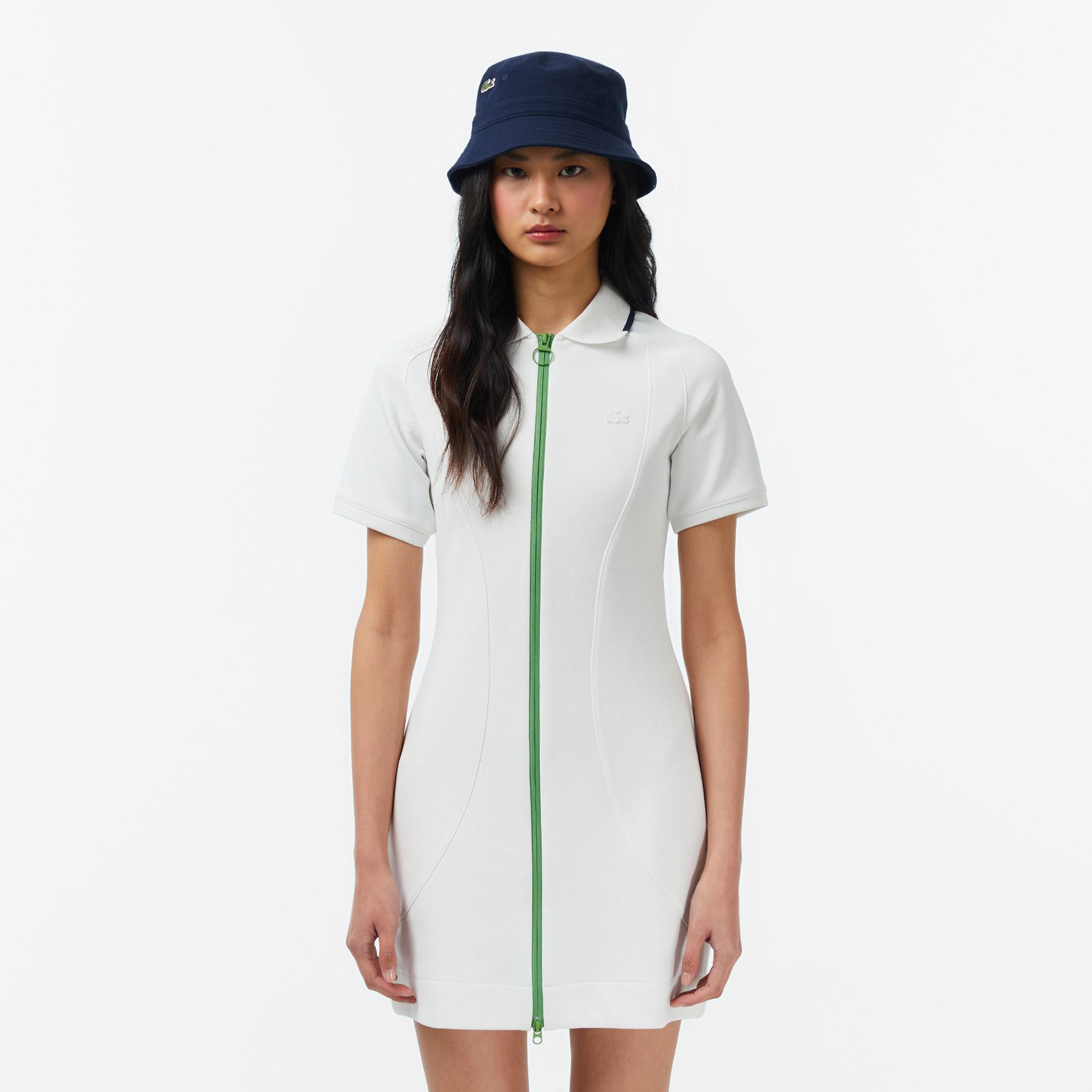 Lacoste Kadın Classic Fit Kısa Kollu Krem Elbise