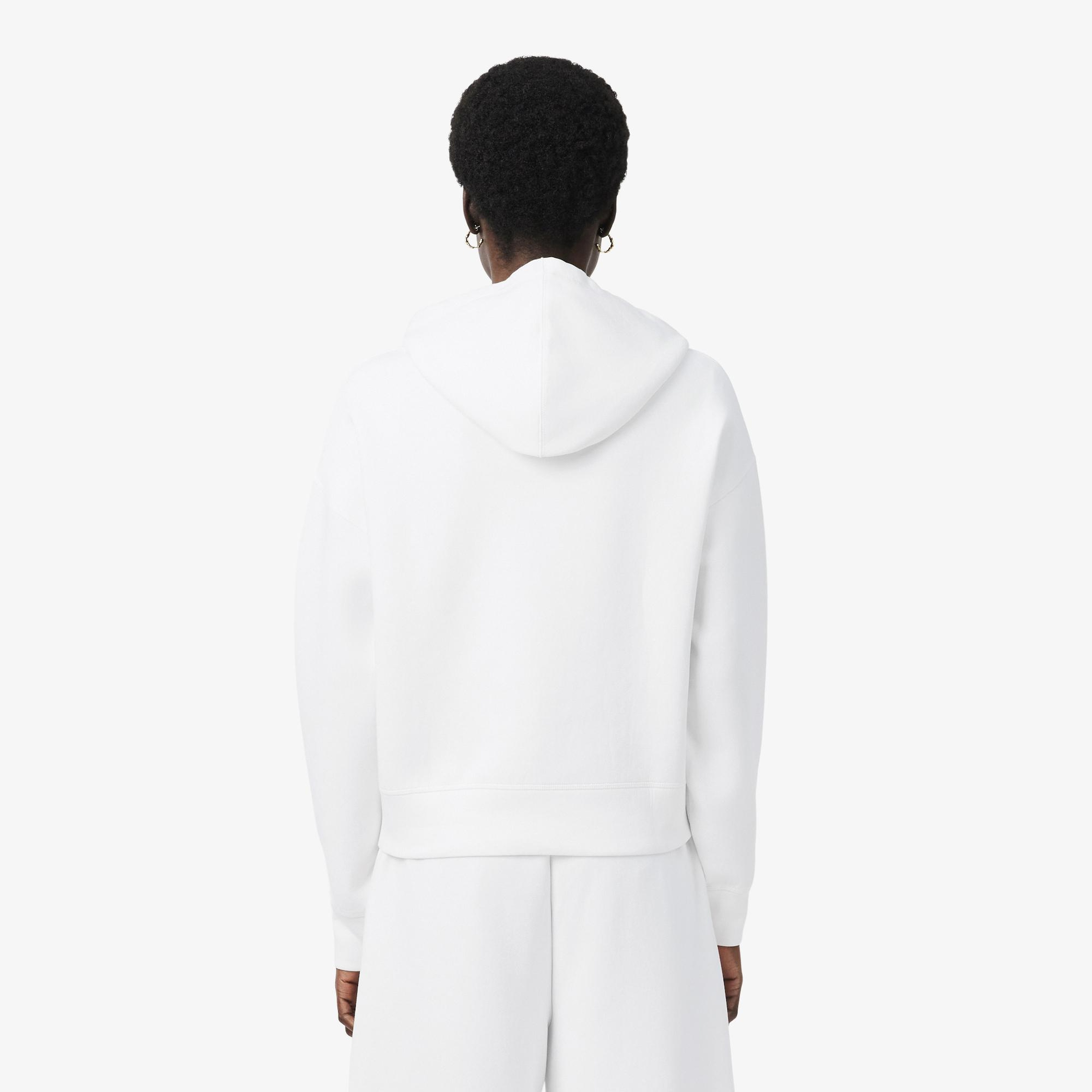 Lacoste Kadın Oversize Fit Kapüşonlu Beyaz Sweatshirt