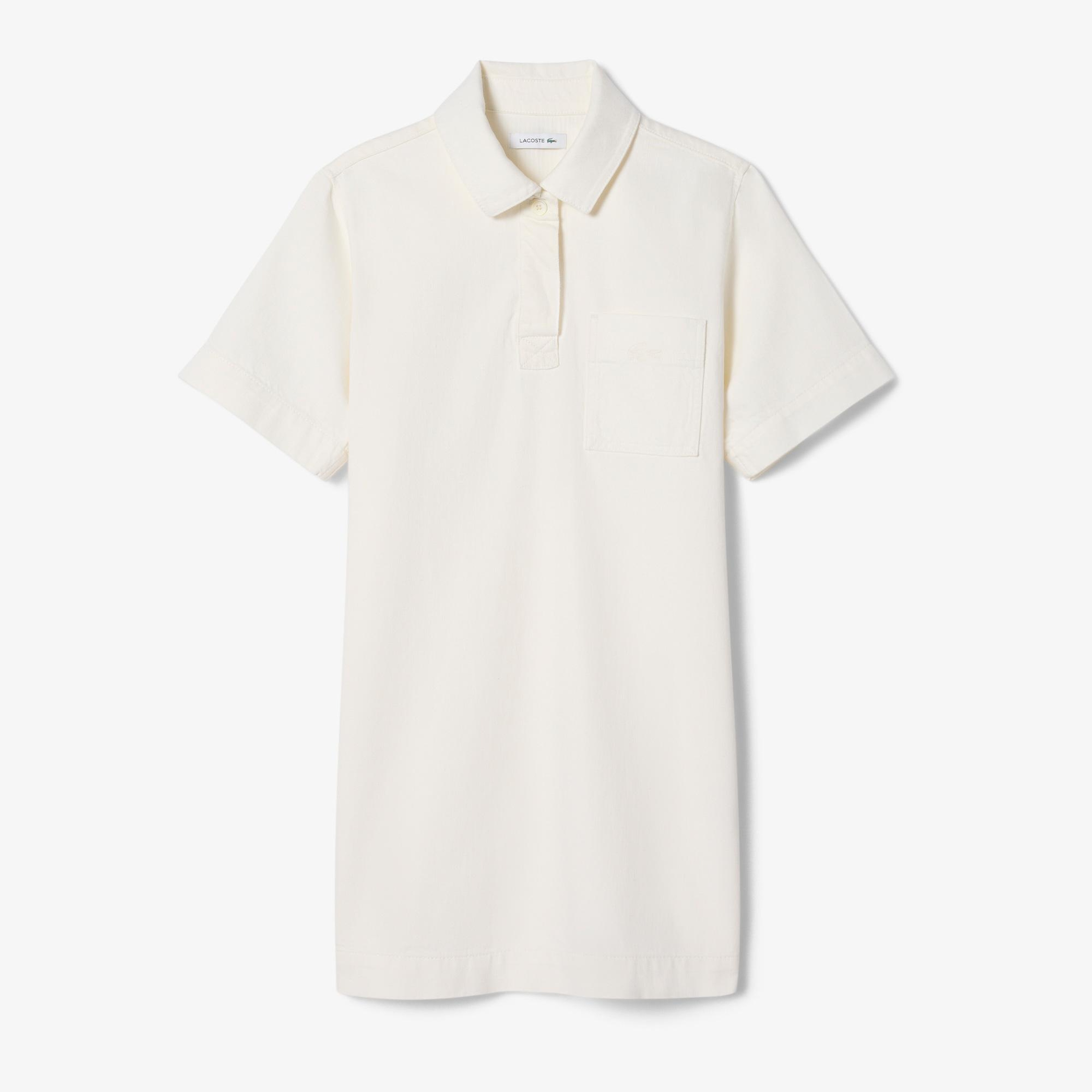 Lacoste Kadın Oversize Fit Kısa Kollu Polo Yaka Denim Beyaz Elbise