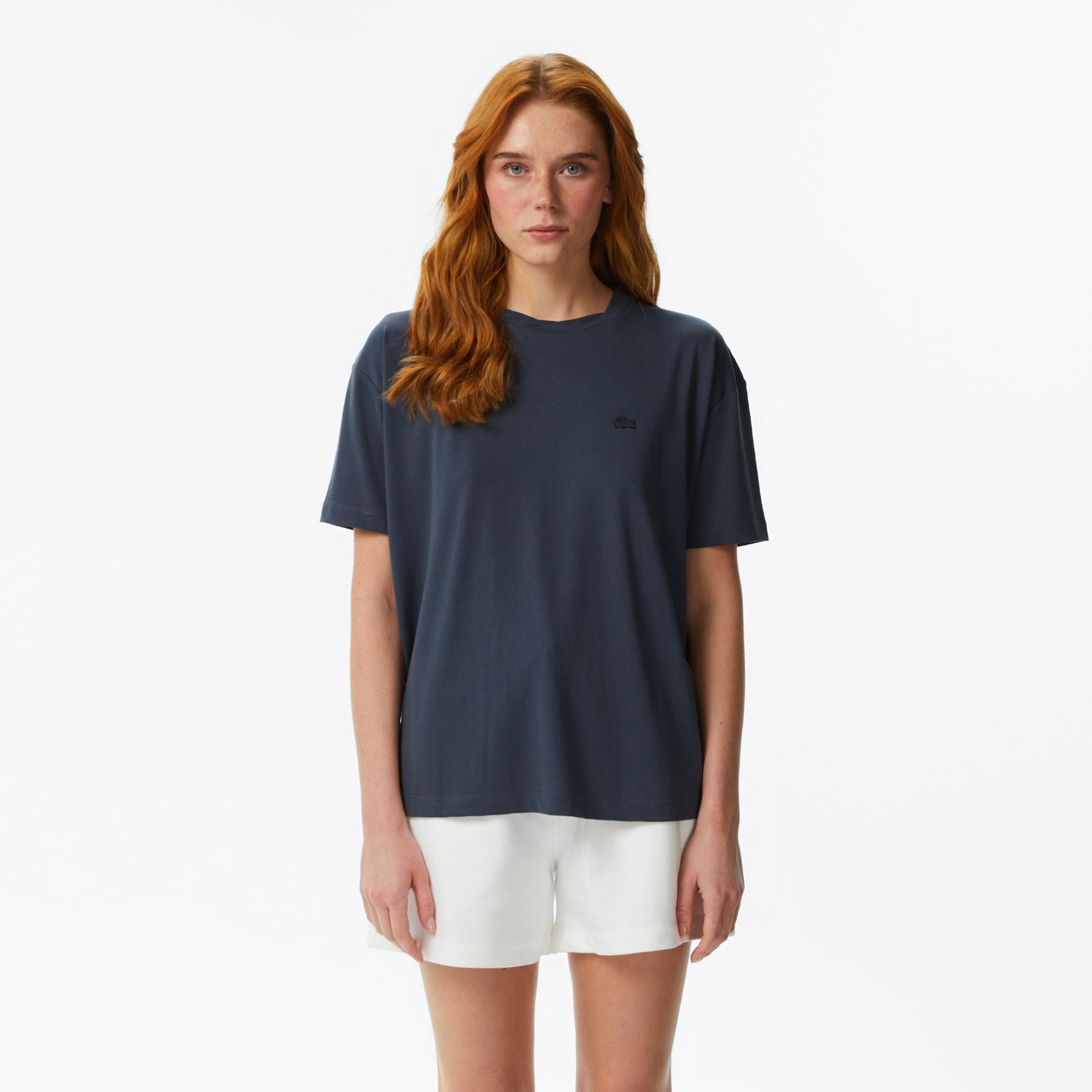 Lacoste Kadın Relaxed Fit Bisiklet Yaka Koyu Gri T-Shirt