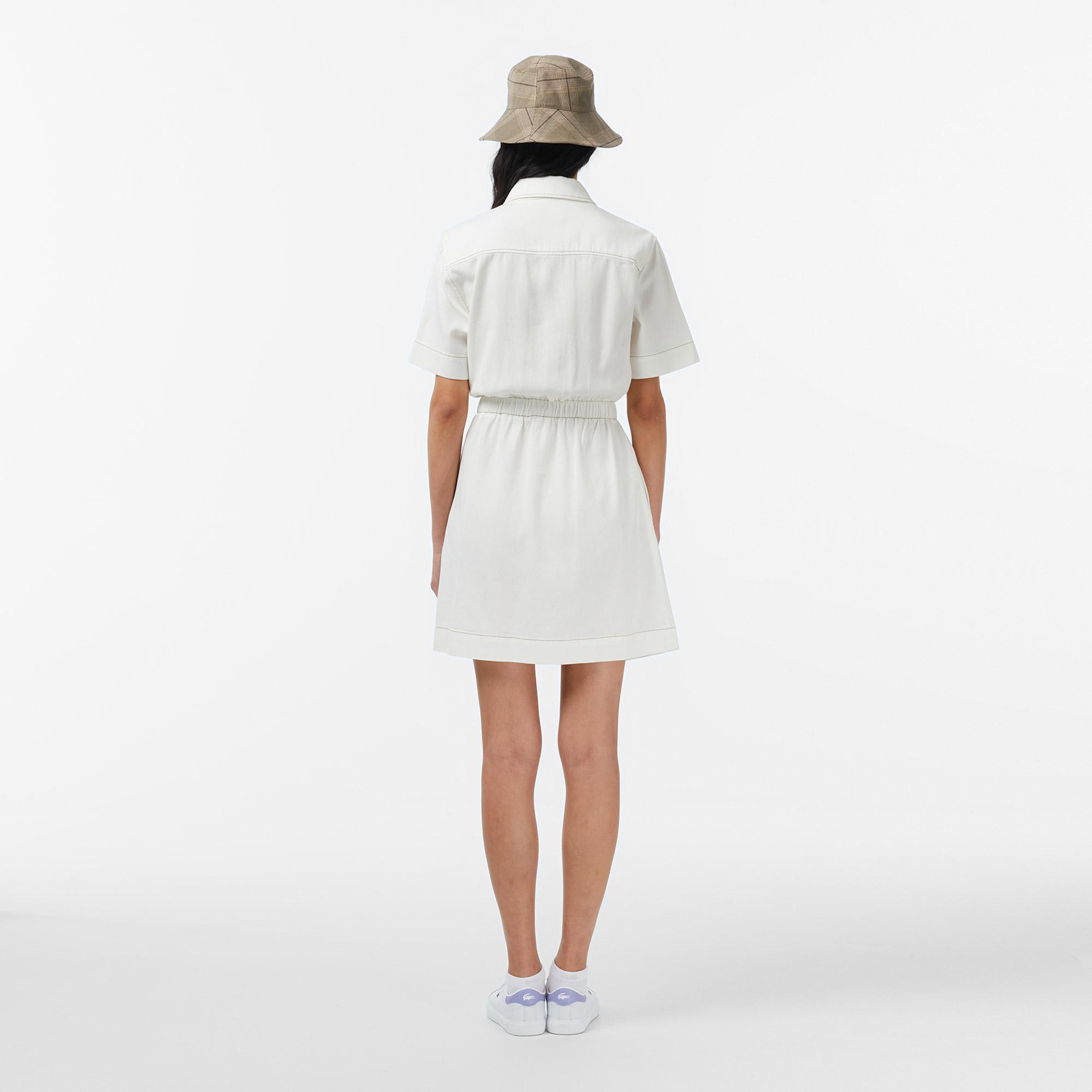 Lacoste Kadın Flare Fit Kısa Kollu Krem Elbise