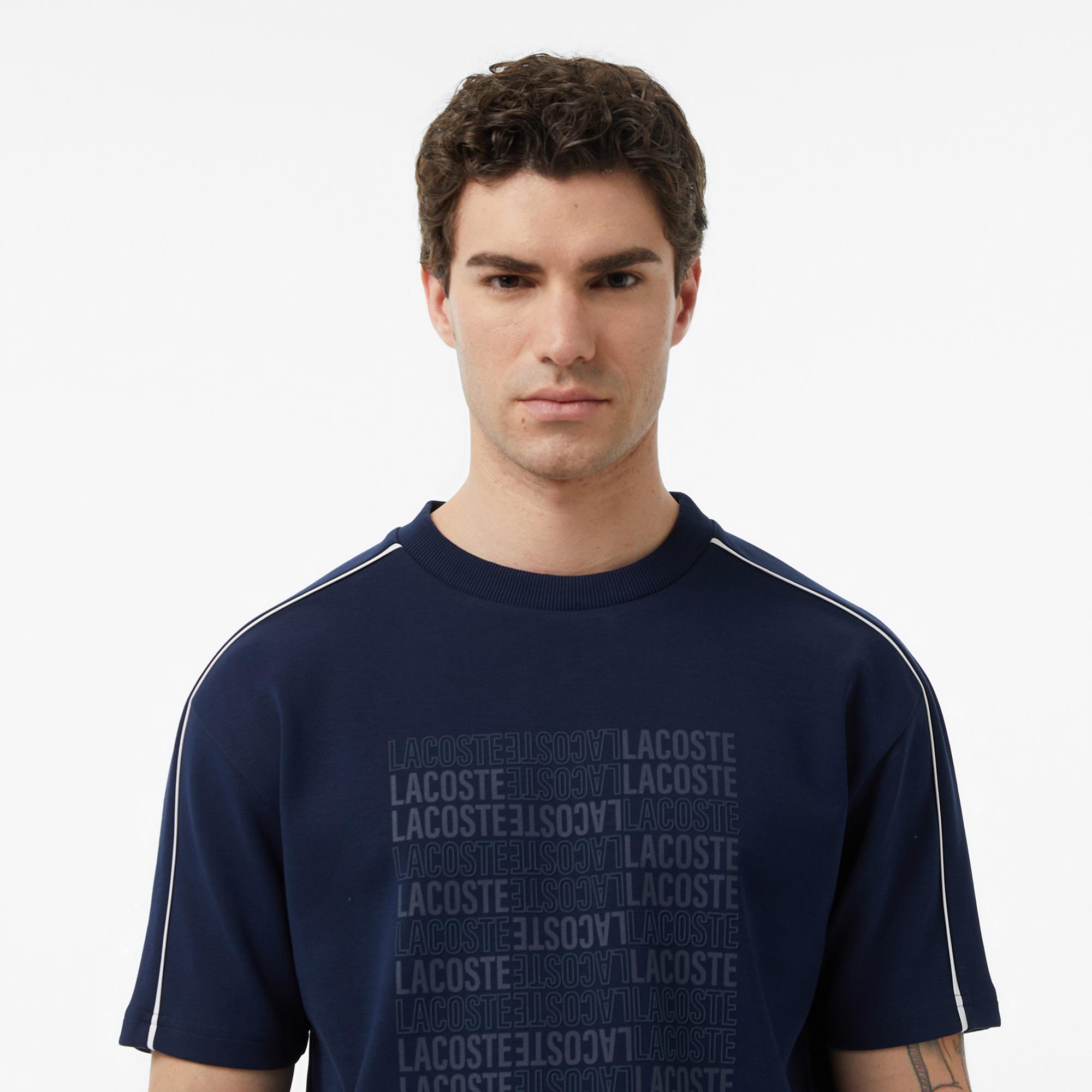 Lacoste Erkek Relaxed Fit Bisiklet Yaka Baskılı Lacivert T-Shirt