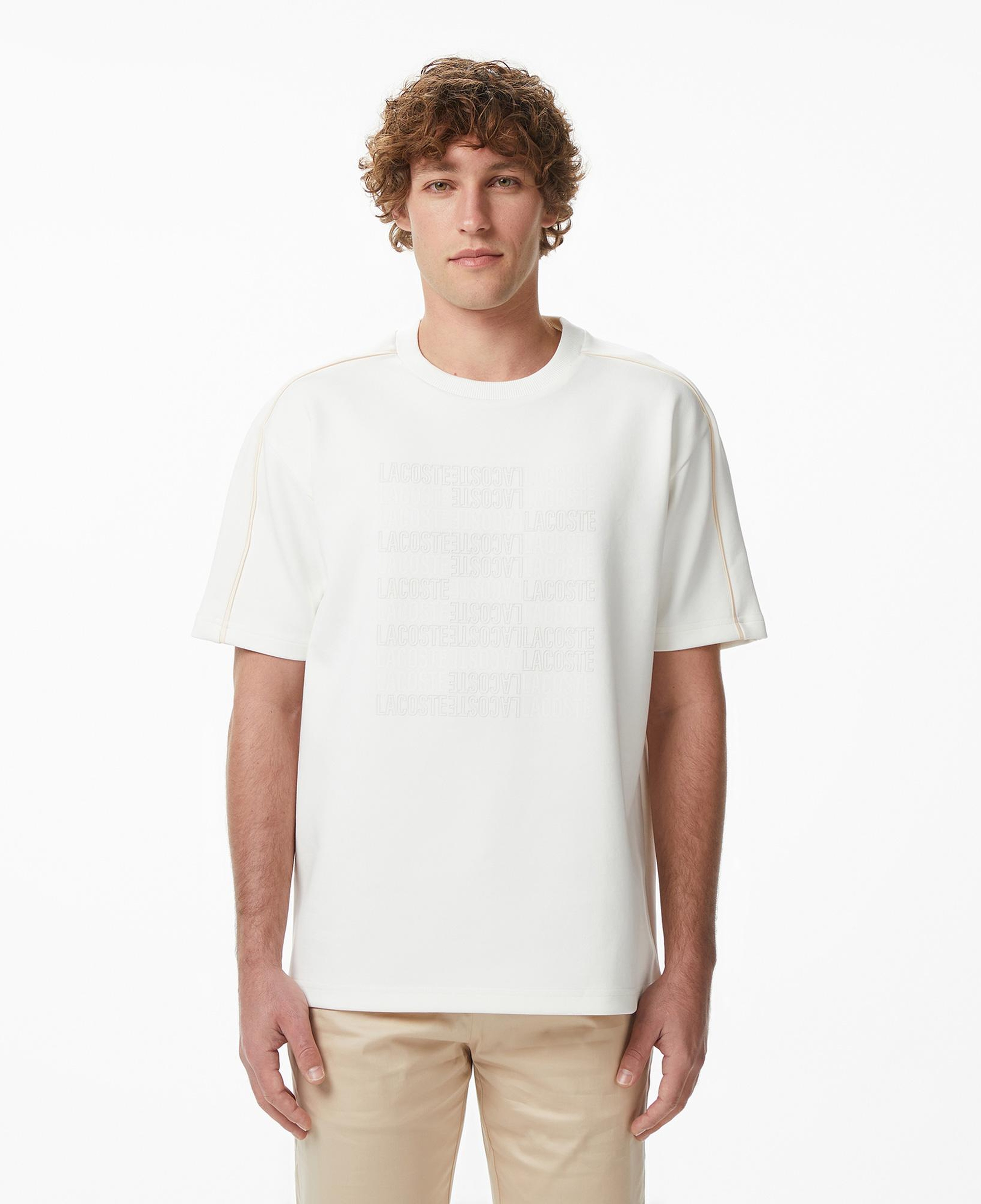 Lacoste Erkek Relaxed Fit Bisiklet Yaka Baskılı Krem T-Shirt