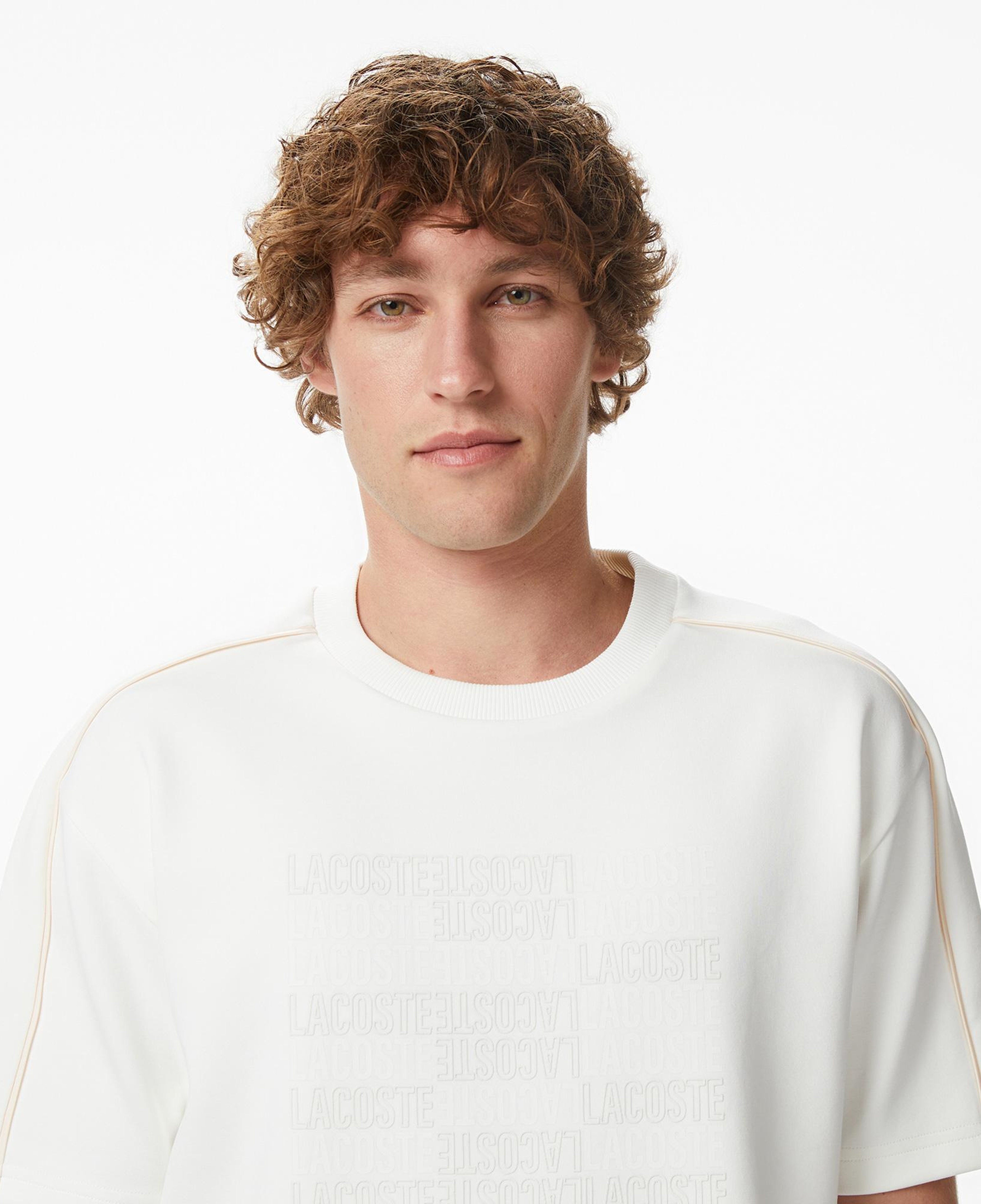 Lacoste Erkek Relaxed Fit Bisiklet Yaka Baskılı Krem T-Shirt