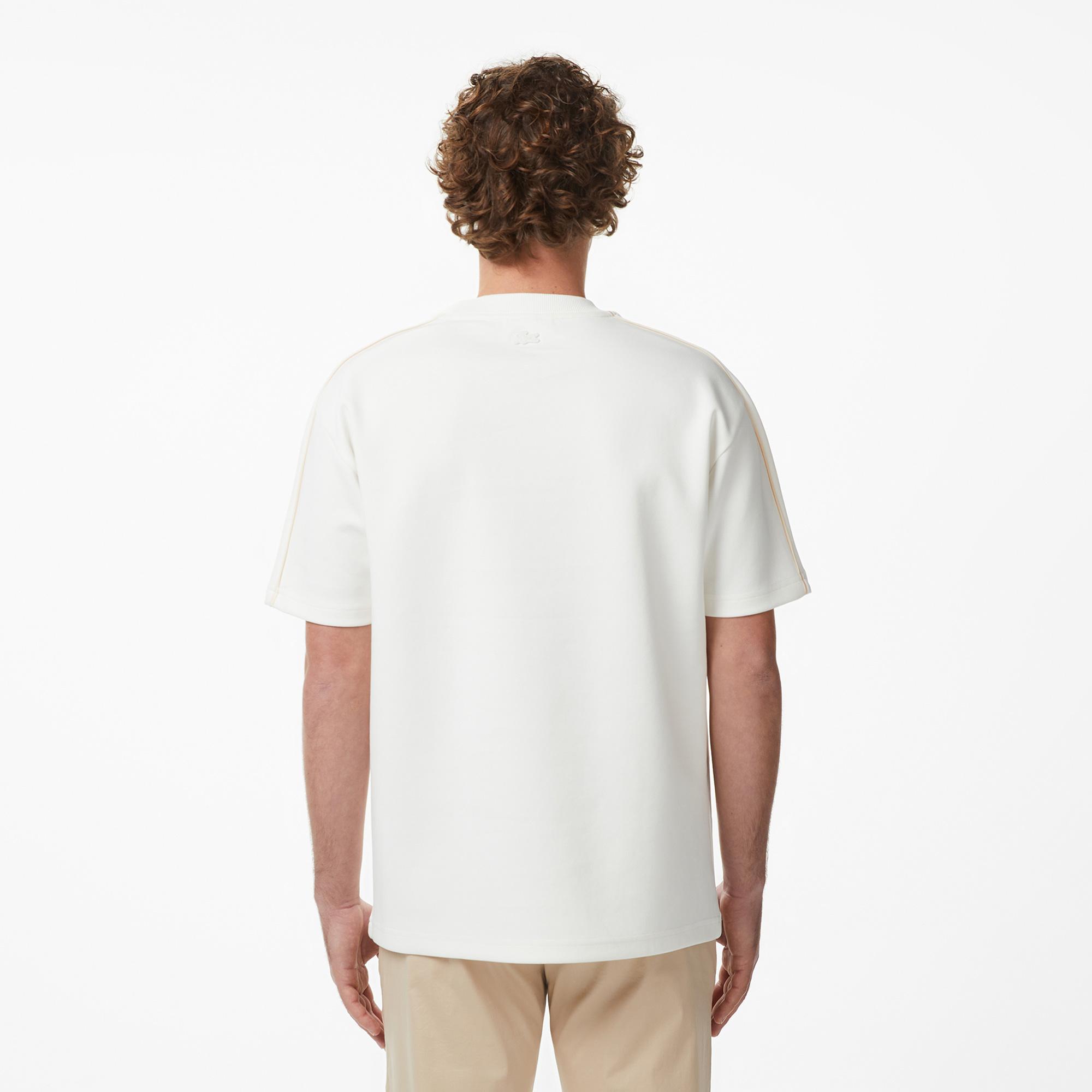 Lacoste Erkek Relaxed Fit Bisiklet Yaka Baskılı Krem T-Shirt