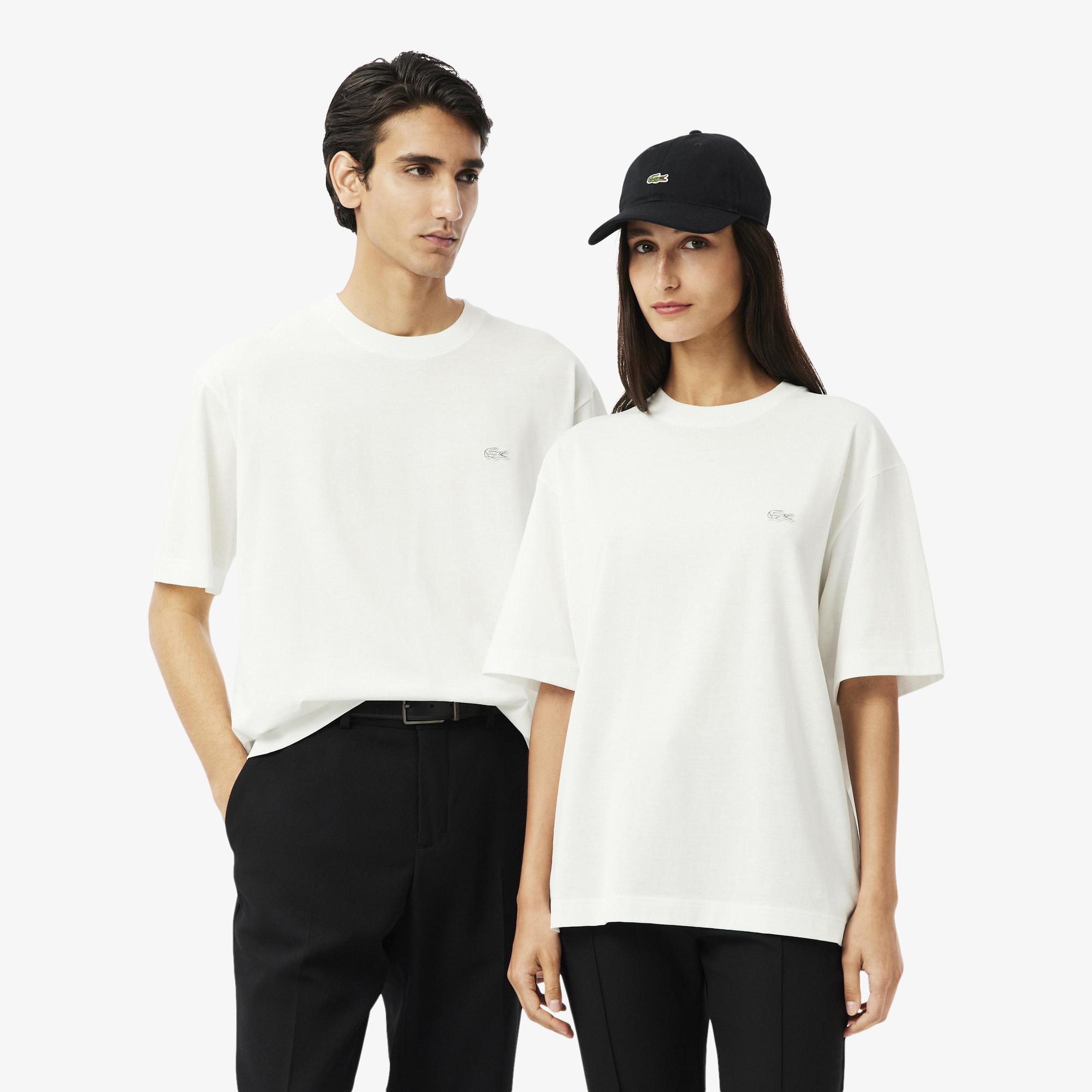 Lacoste Unisex Loose Fit Bisiklet Yaka Beyaz T-Shirt