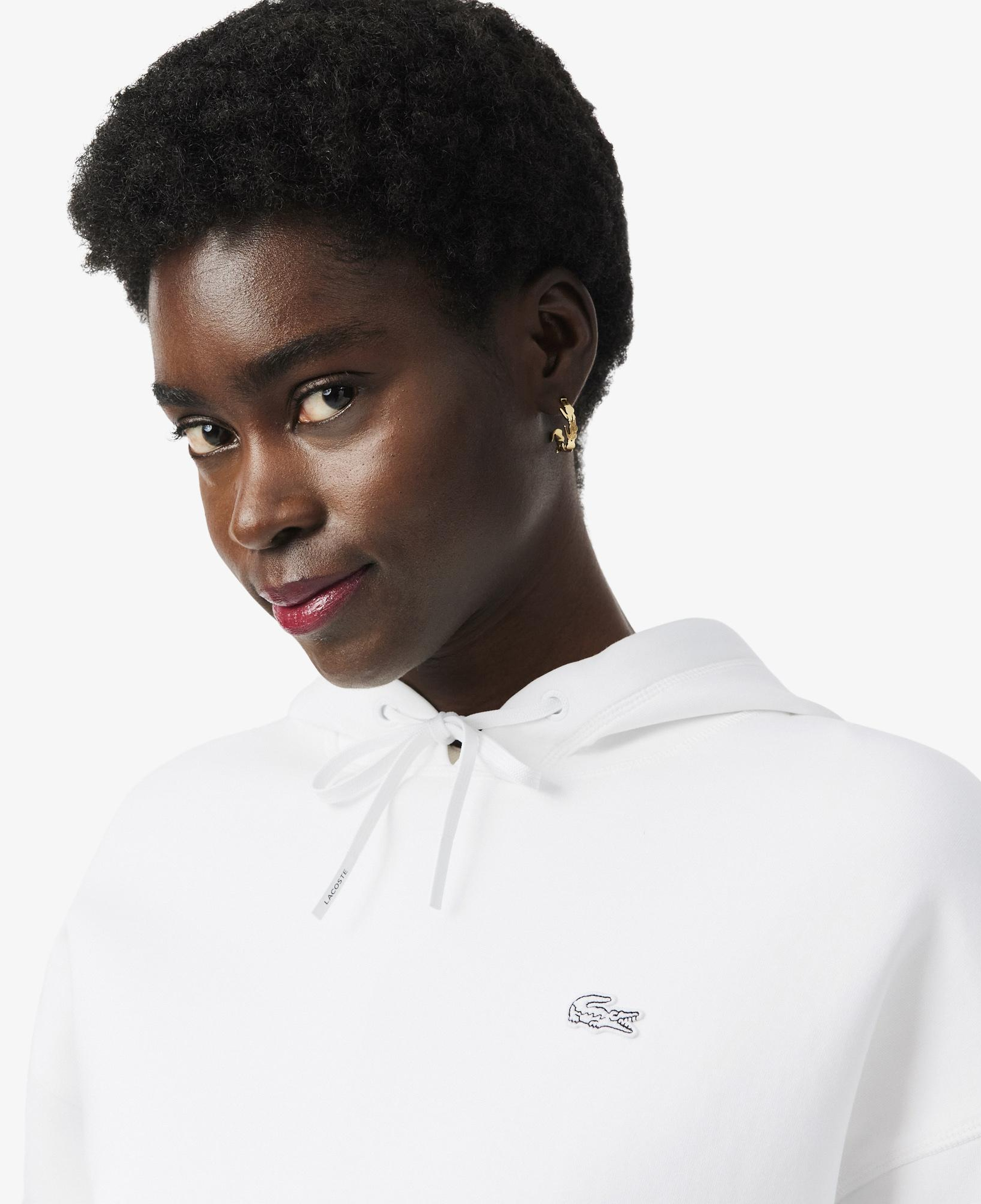 Lacoste Kadın Oversize Fit Kapüşonlu Beyaz Sweatshirt
