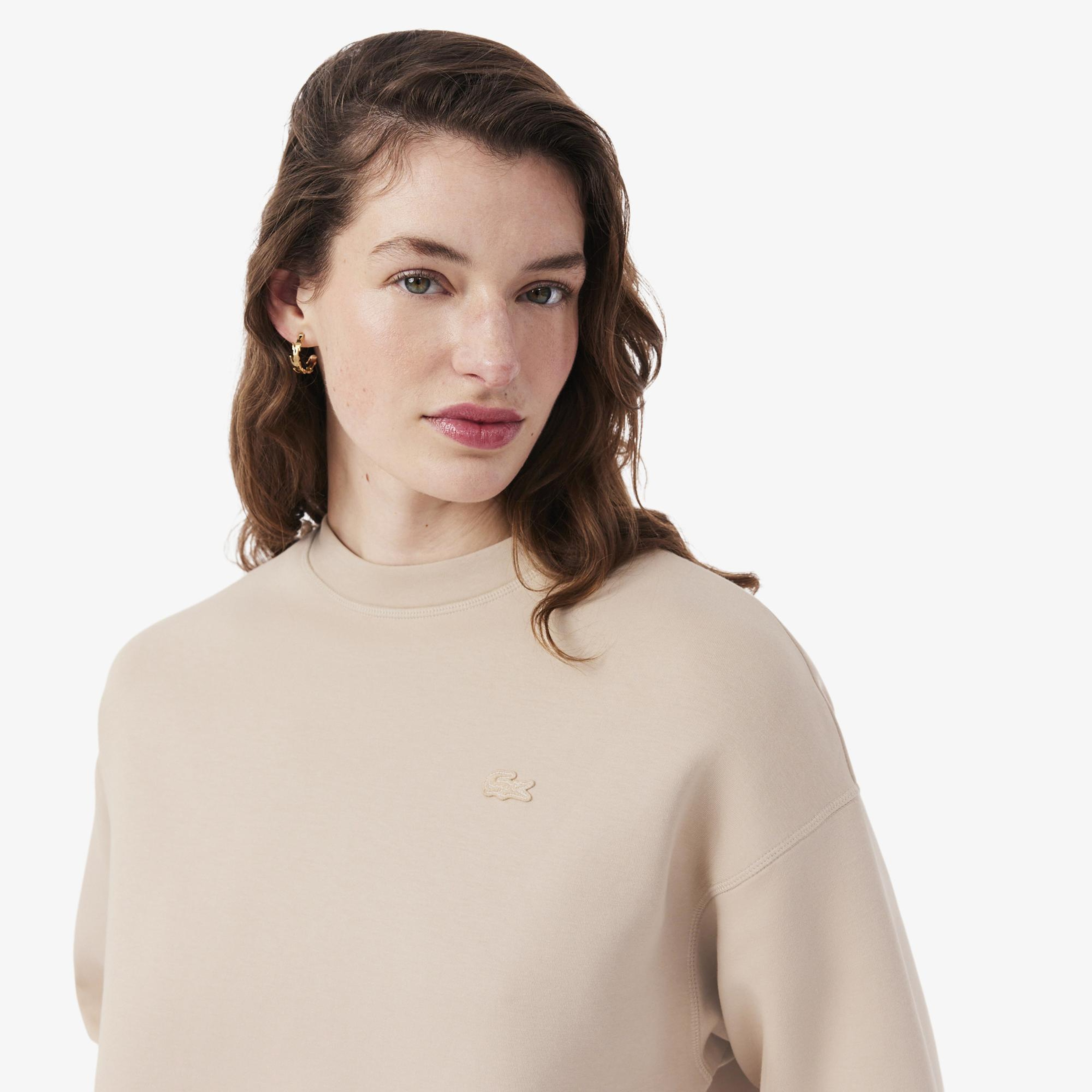 Lacoste Kadın Oversize Fit Bisiklet Yaka Bej Sweatshirt