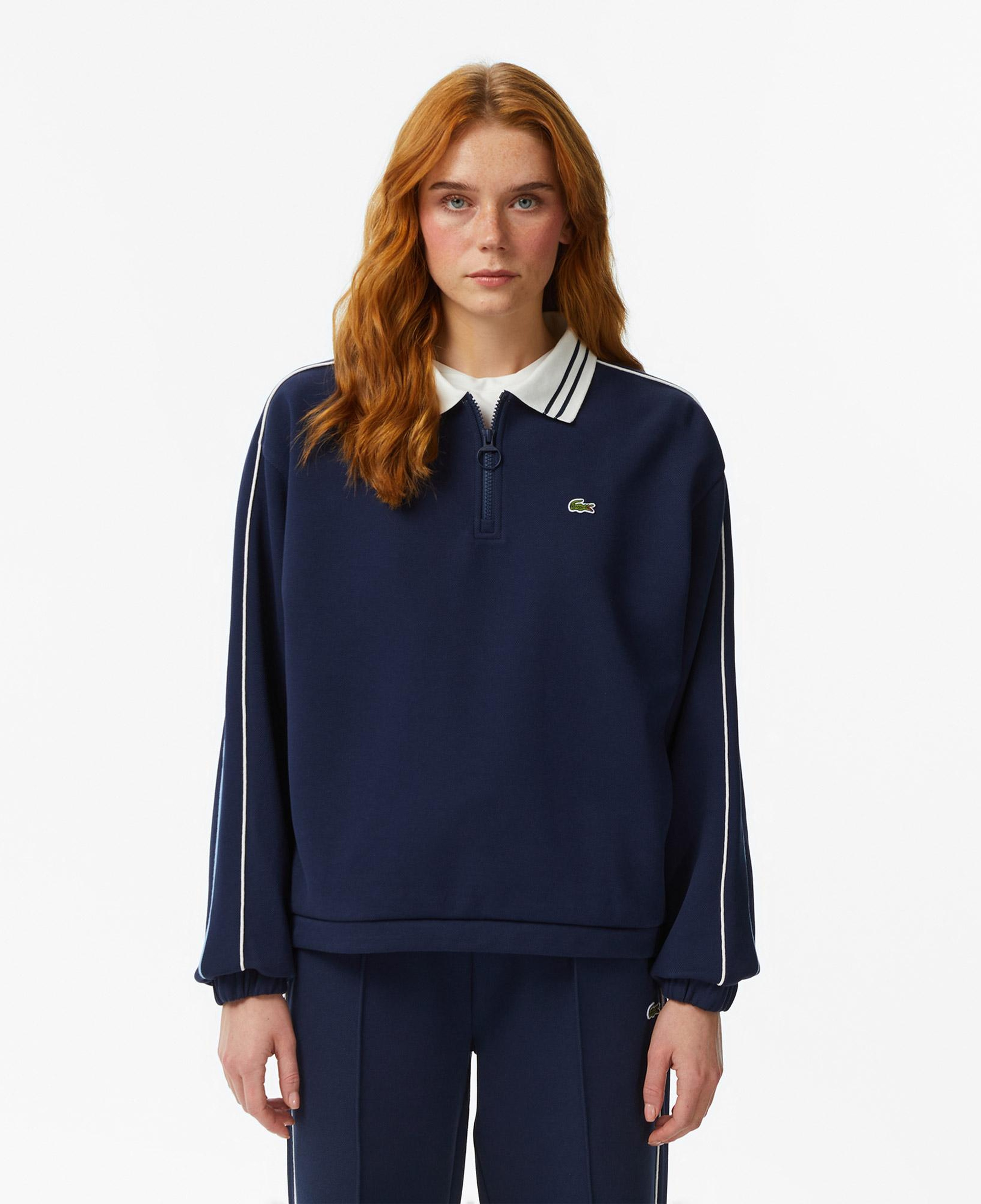 Lacoste Kadın Loose Fit Polo Yaka Lacivert Sweatshirt