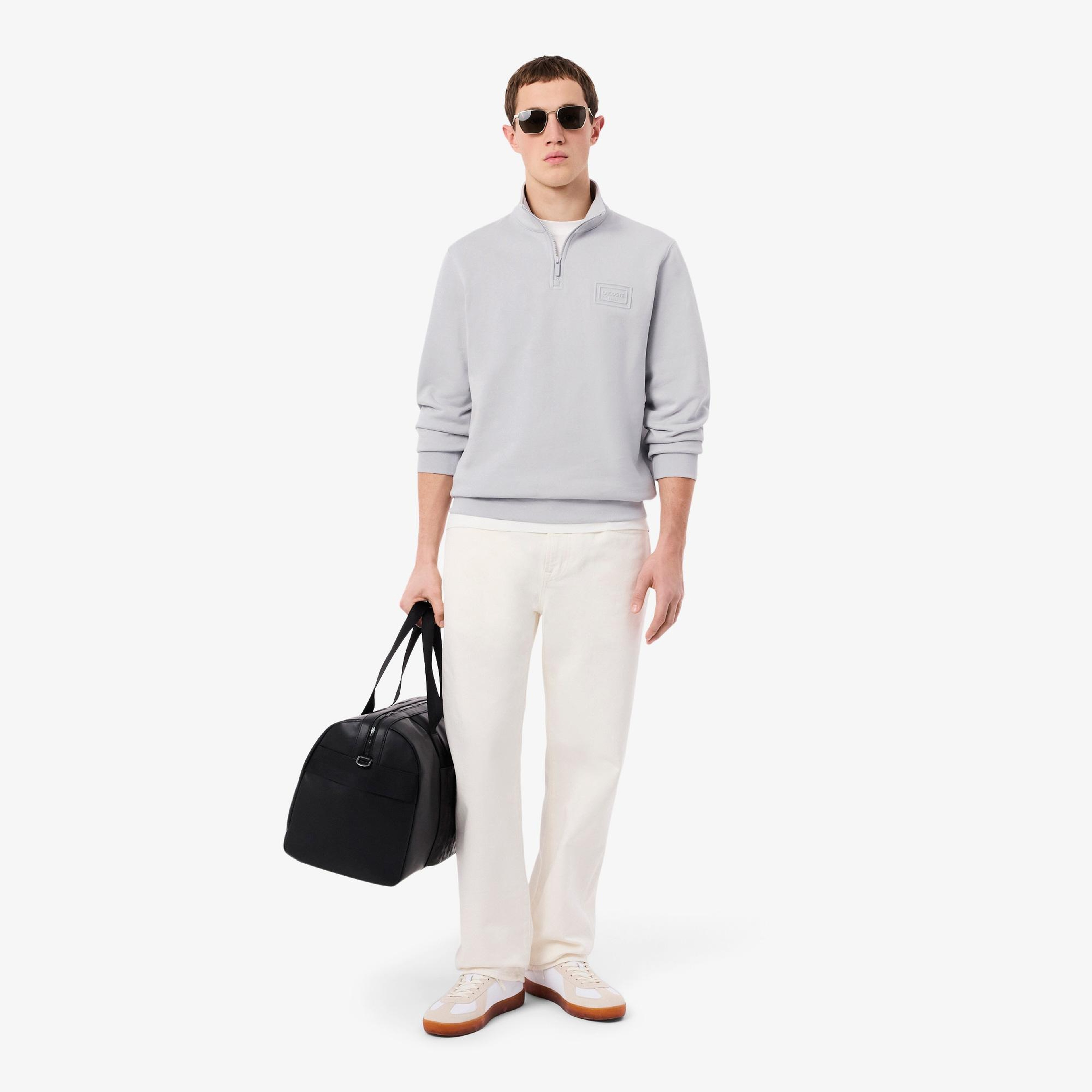 Lacoste Unisex Classic Fit Yarım Fermuarlı Gri Sweatshirt