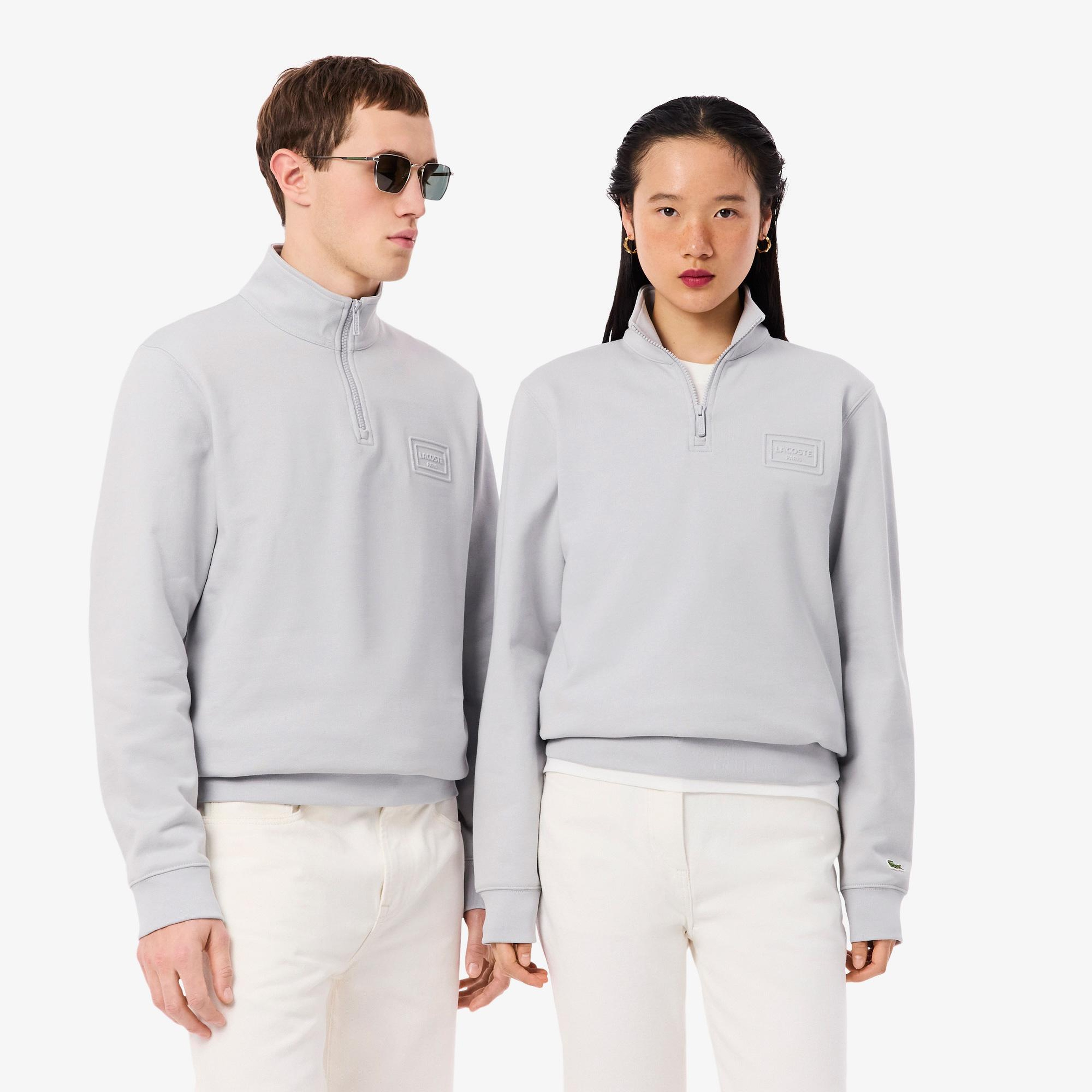 Lacoste Unisex Classic Fit Yarım Fermuarlı Gri Sweatshirt