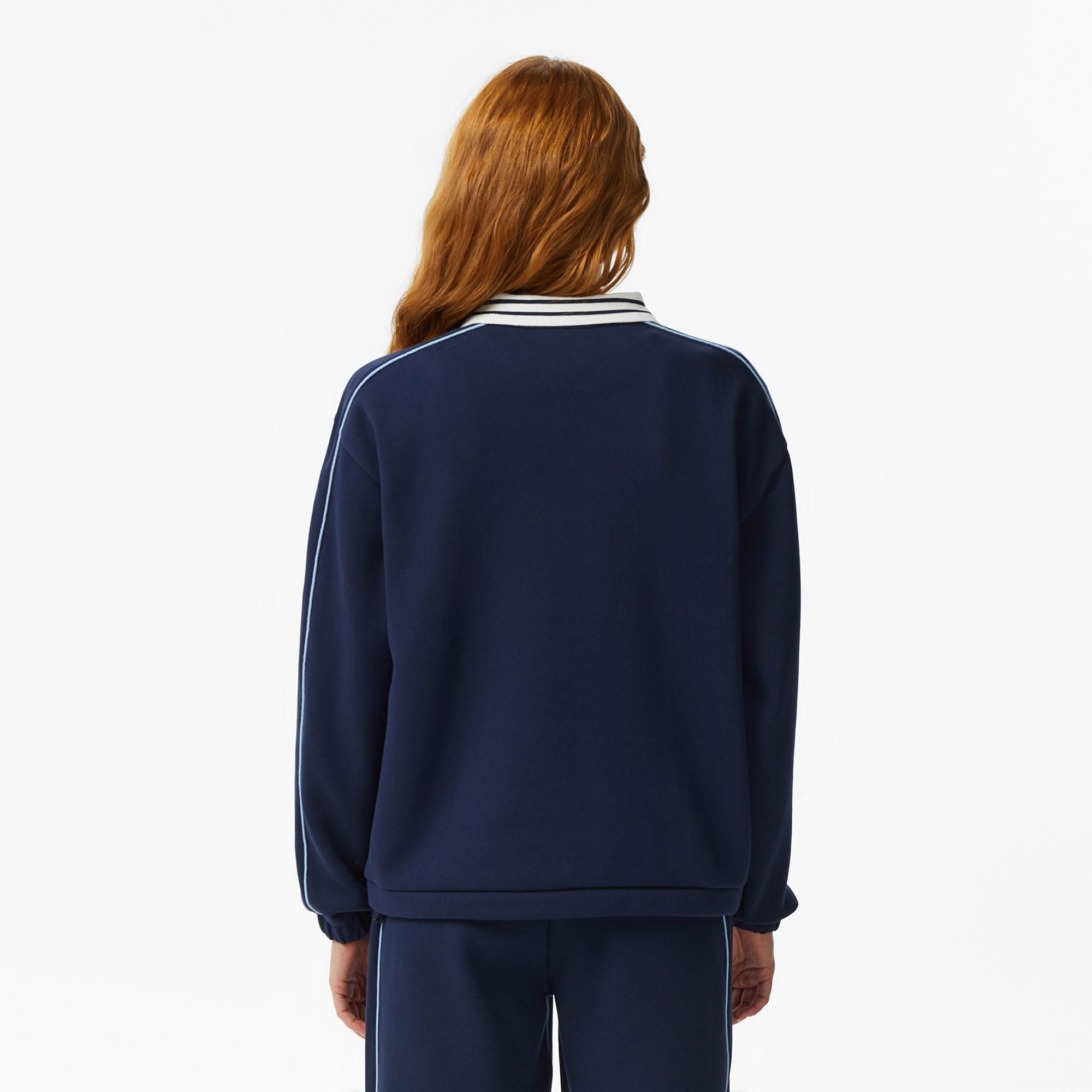 Lacoste Kadın Loose Fit Polo Yaka Lacivert Sweatshirt