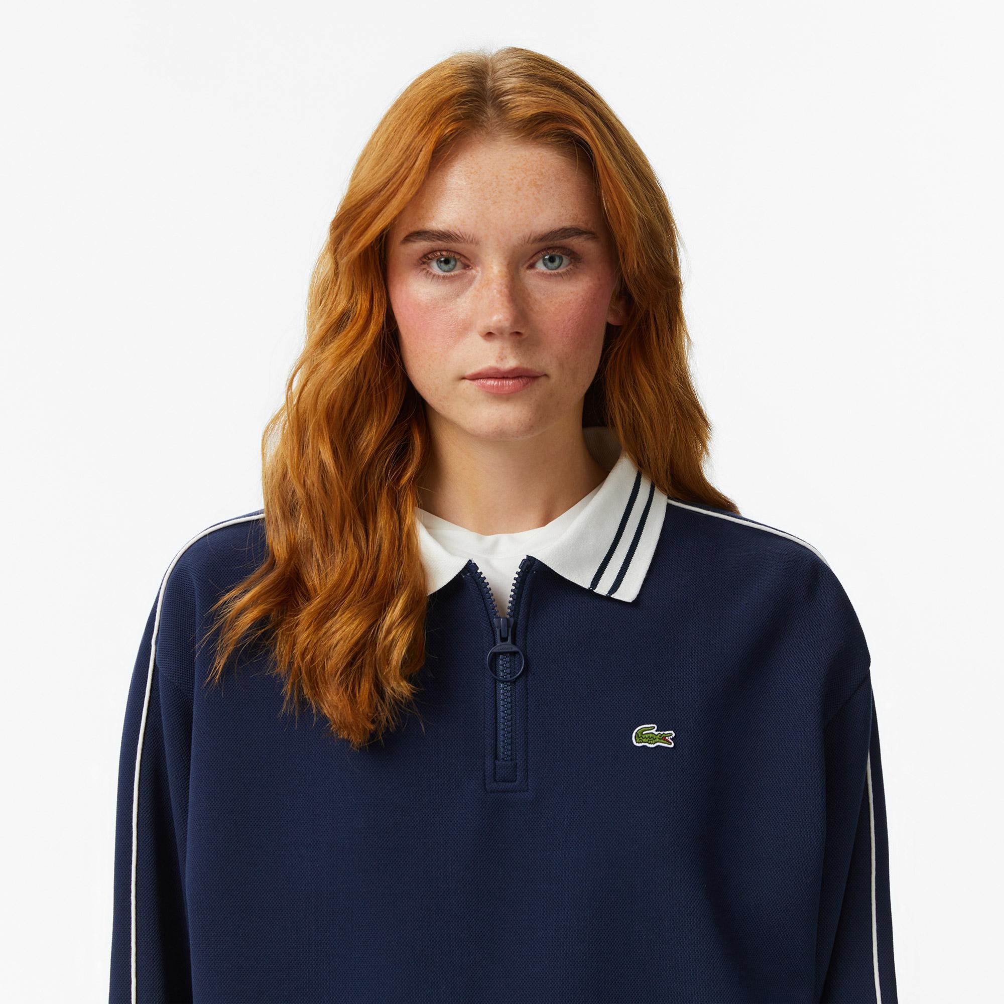 Lacoste Kadın Loose Fit Polo Yaka Lacivert Sweatshirt