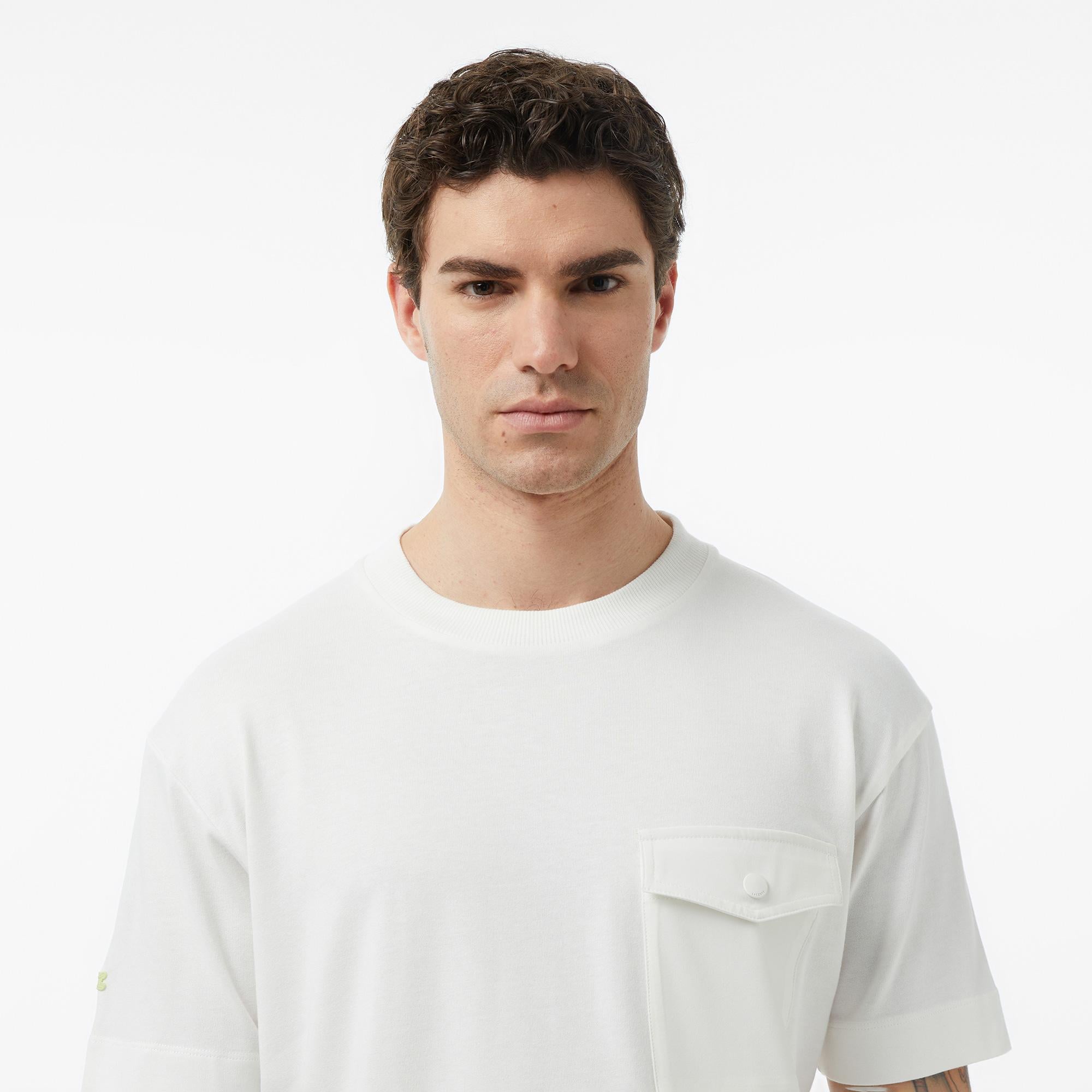 Lacoste Erkek Relaxed Fit Bisiklet Yaka Krem T-Shirt