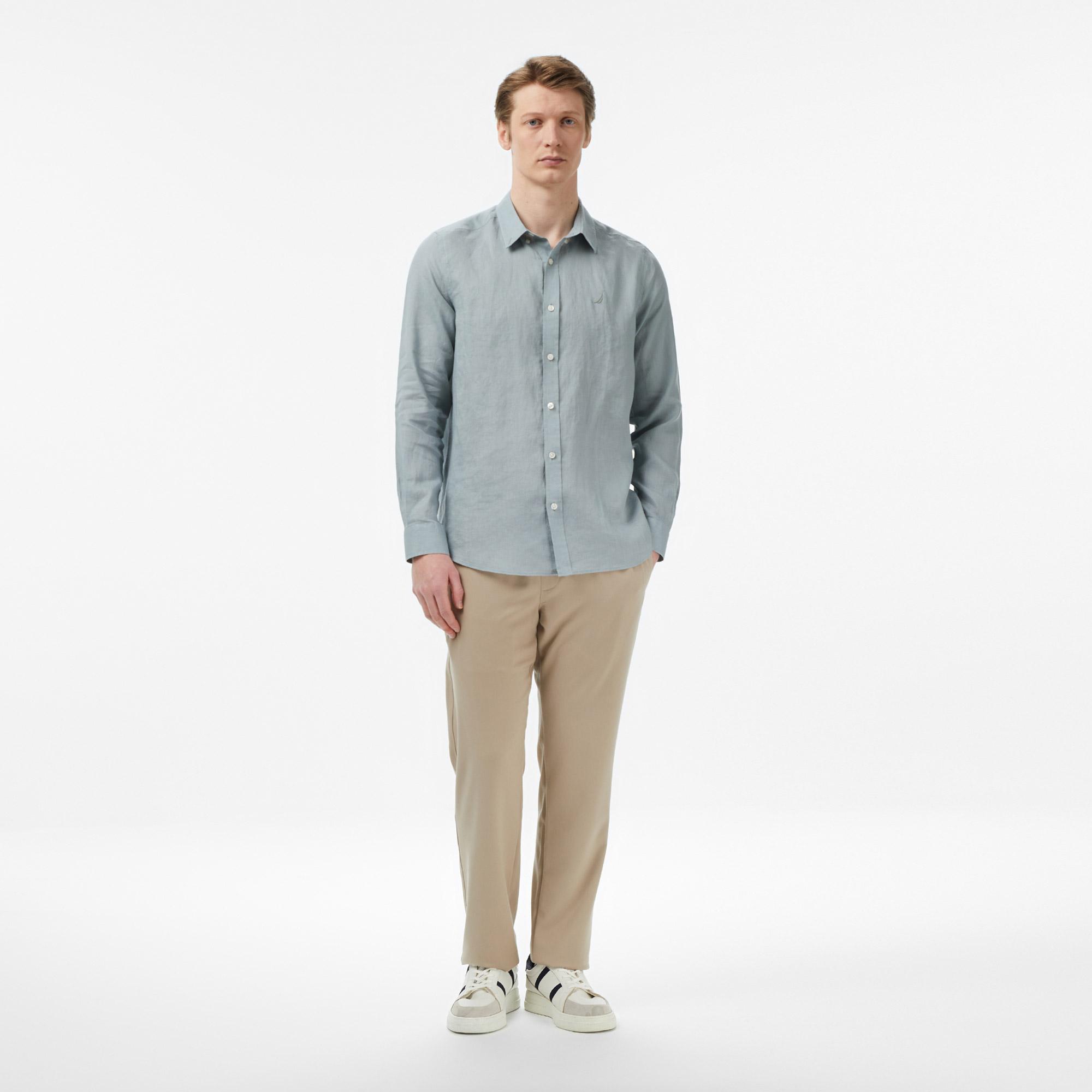 Nautica Erkek Yeşil Regular Fit Keten Gömlek