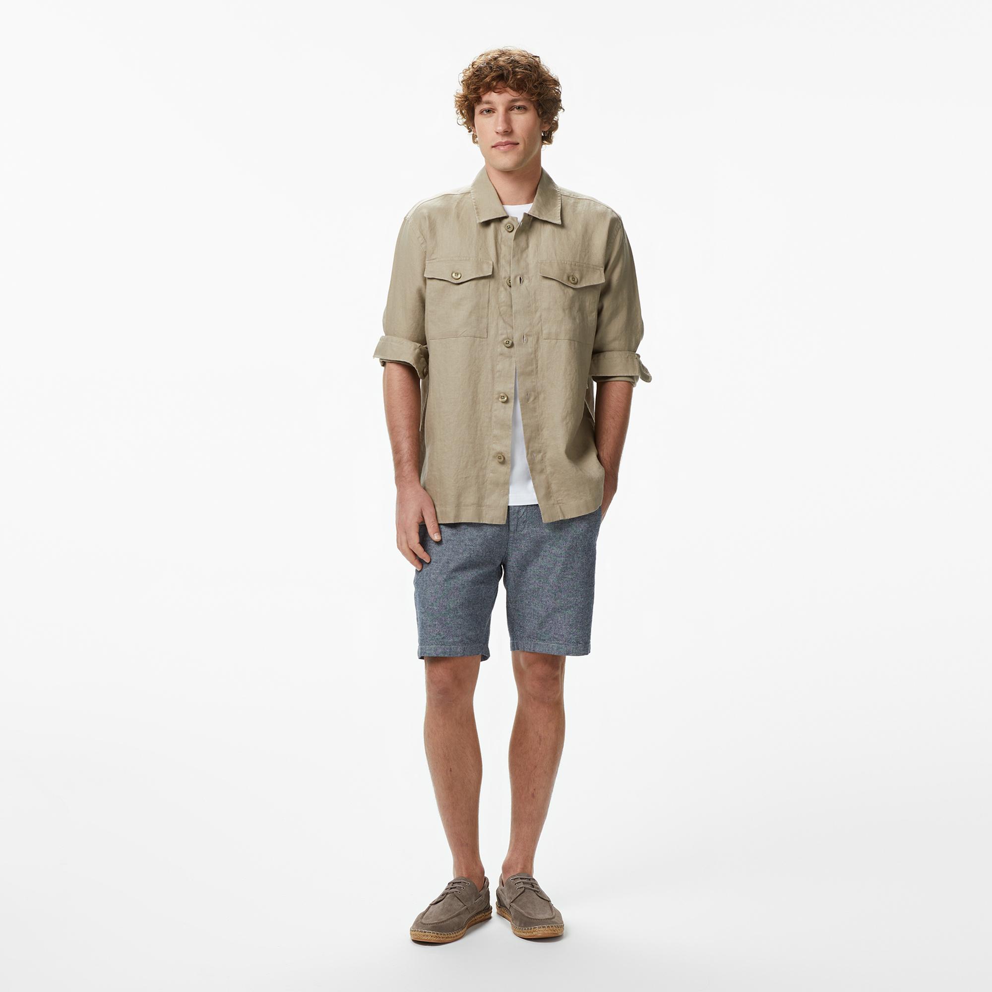 Nautica Erkek Bej Regular Fit Keten Gömlek