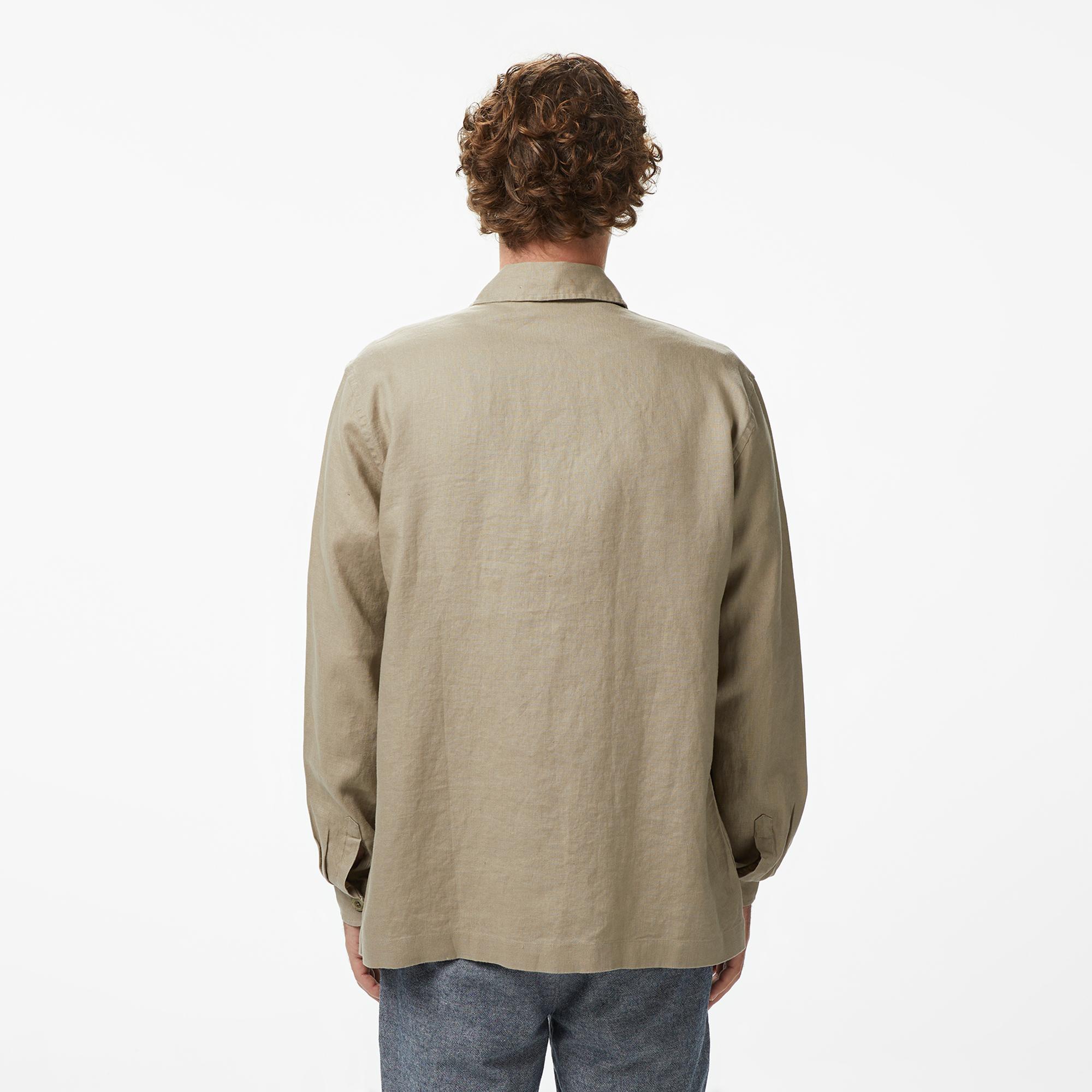 Nautica Erkek Bej Regular Fit Keten Gömlek