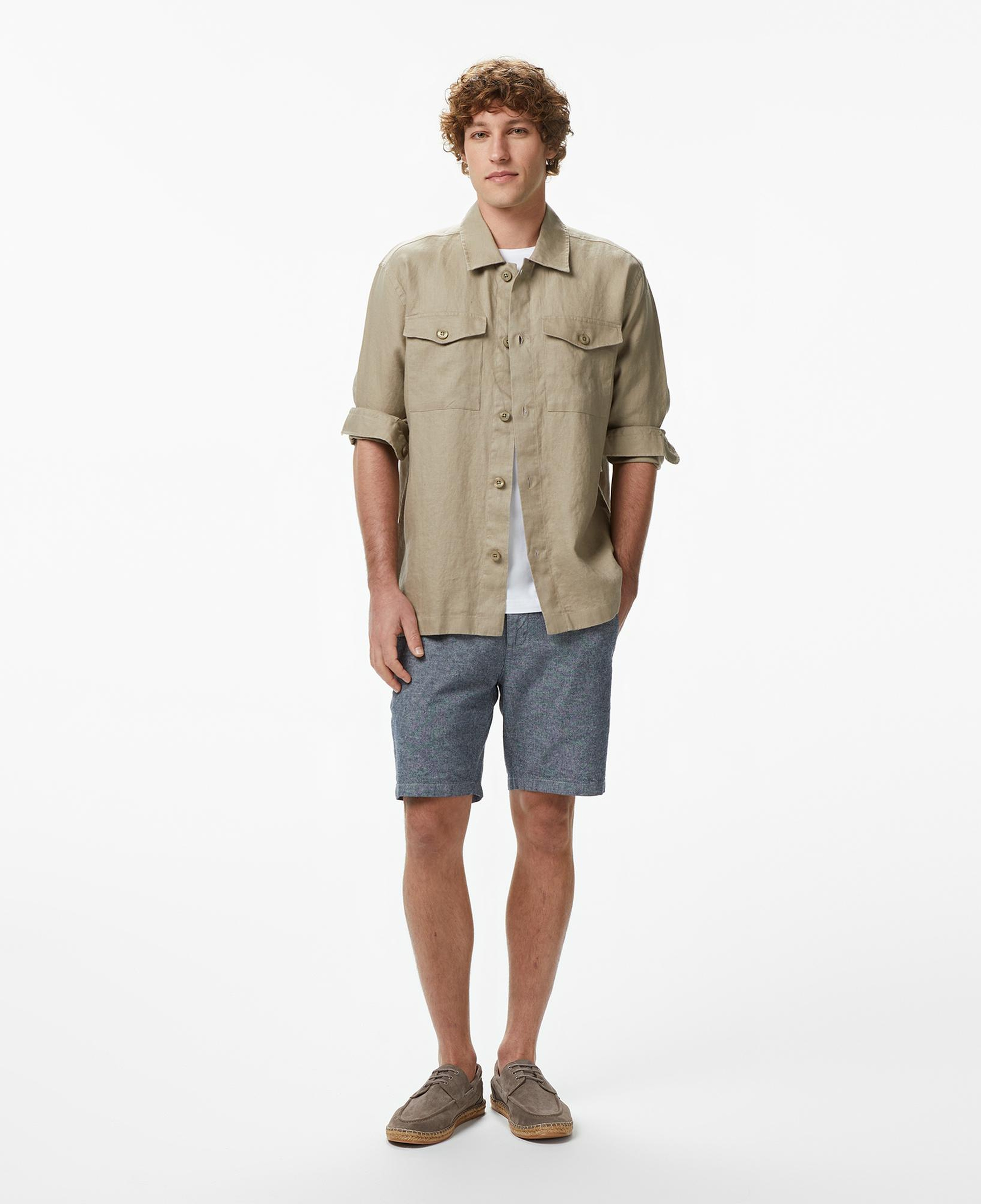 Nautica Erkek Bej Regular Fit Keten Gömlek