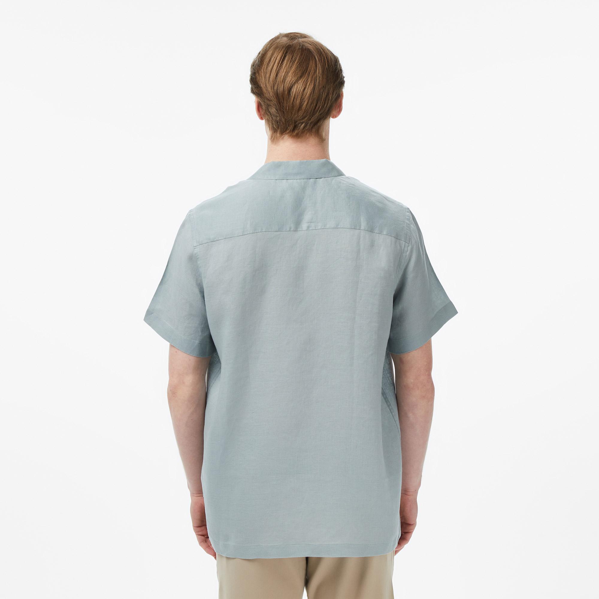 Nautica Erkek Yeşil Regular Fit Kısa Kollu Keten Gömlek