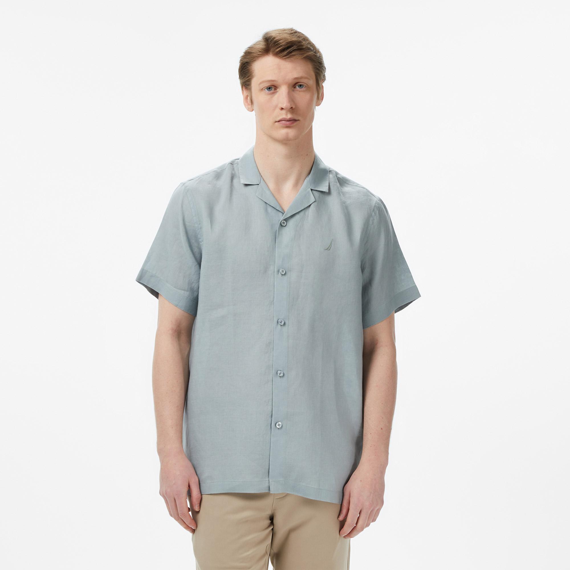 Nautica Erkek Yeşil Regular Fit Kısa Kollu Keten Gömlek